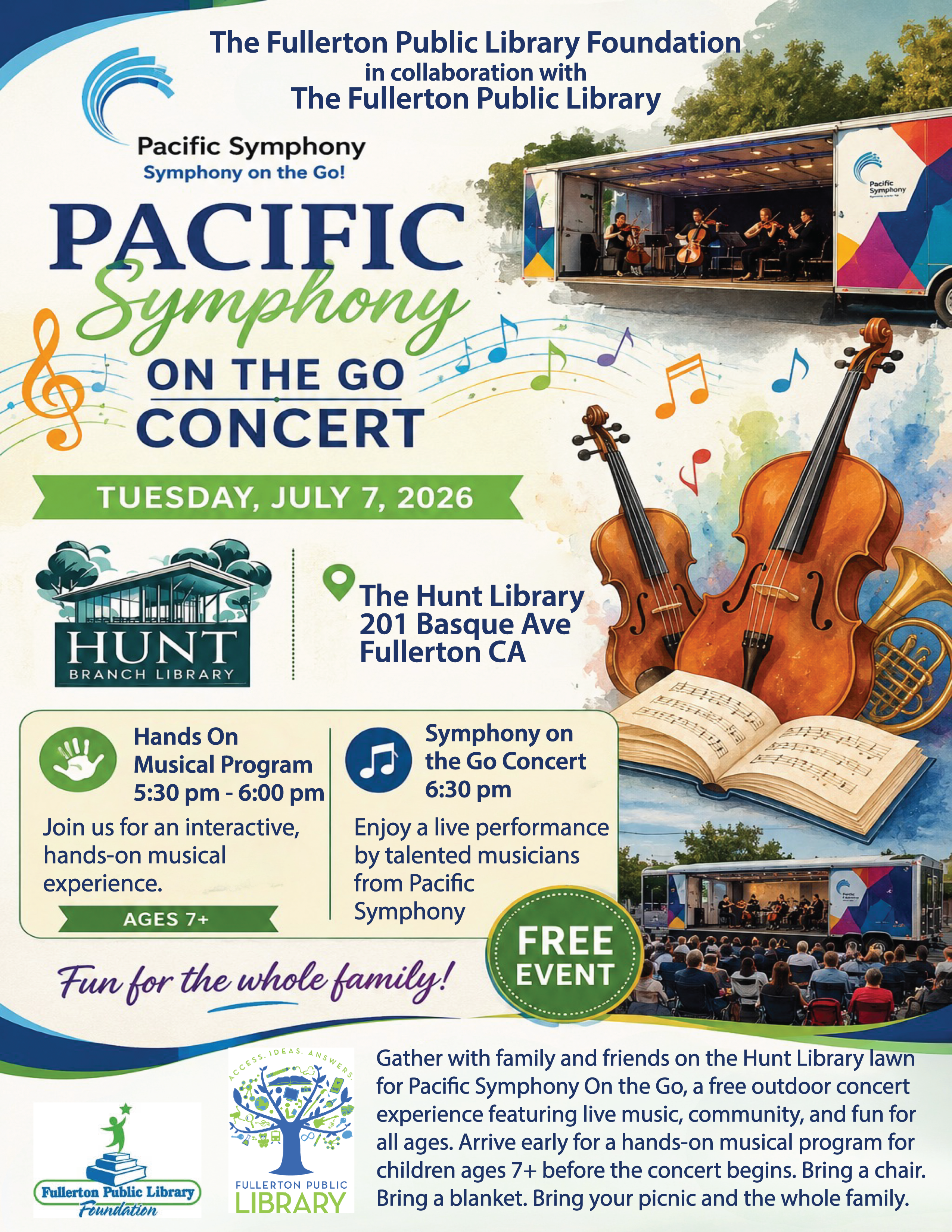 Free Lawn Concert by live Orchestra on July 7 at 6:30pm.