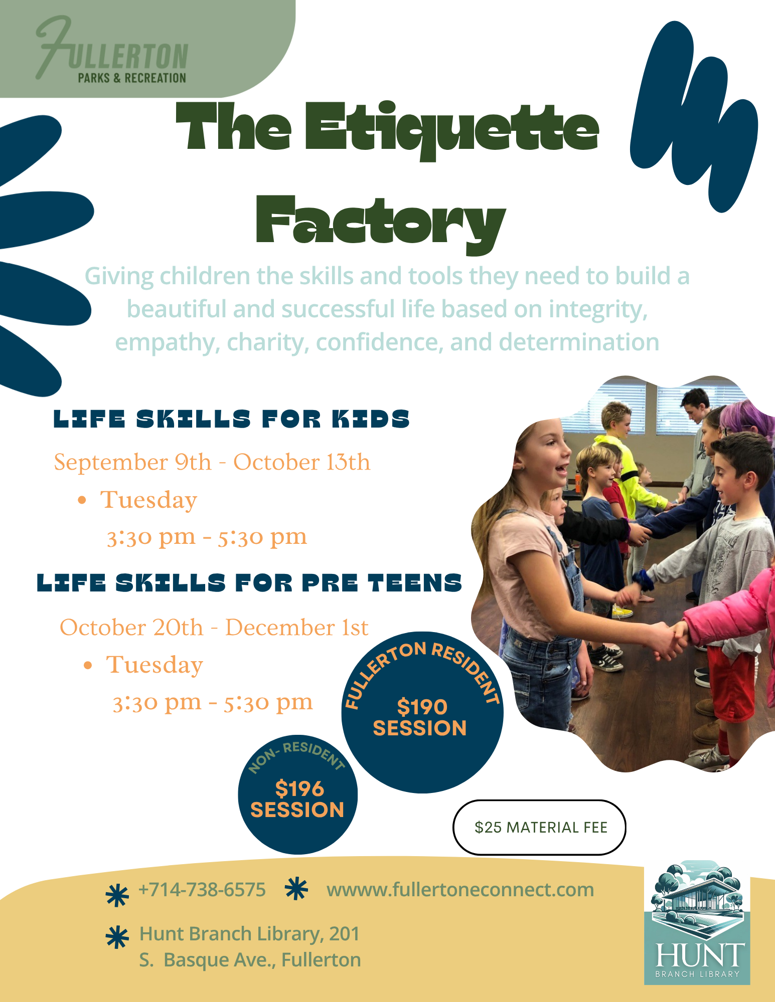 Etiquette and Life Skills classes for Kids and Pre Teens. 