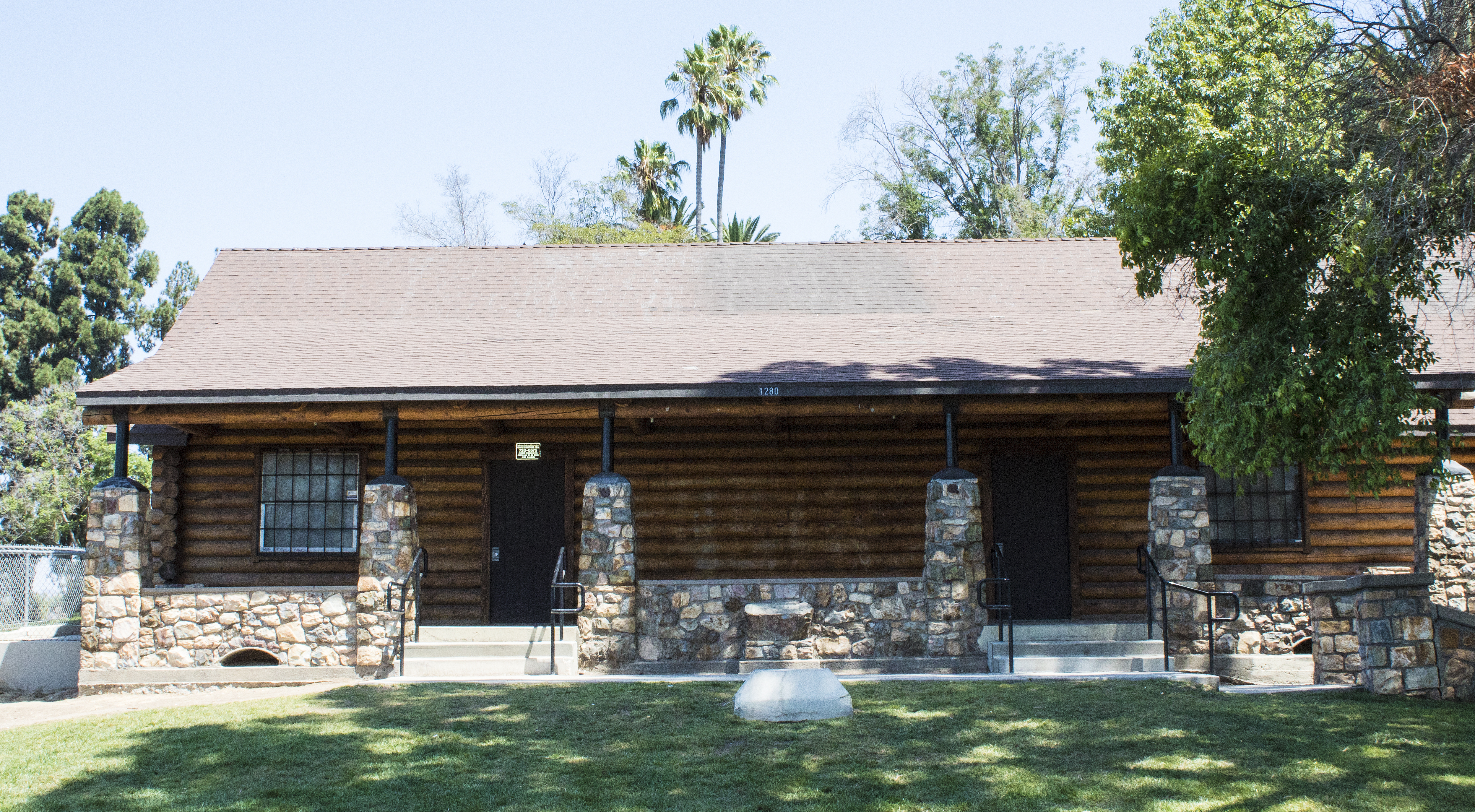 A colored photograph of the Izaak Walton Cabin, taken in 2017.
