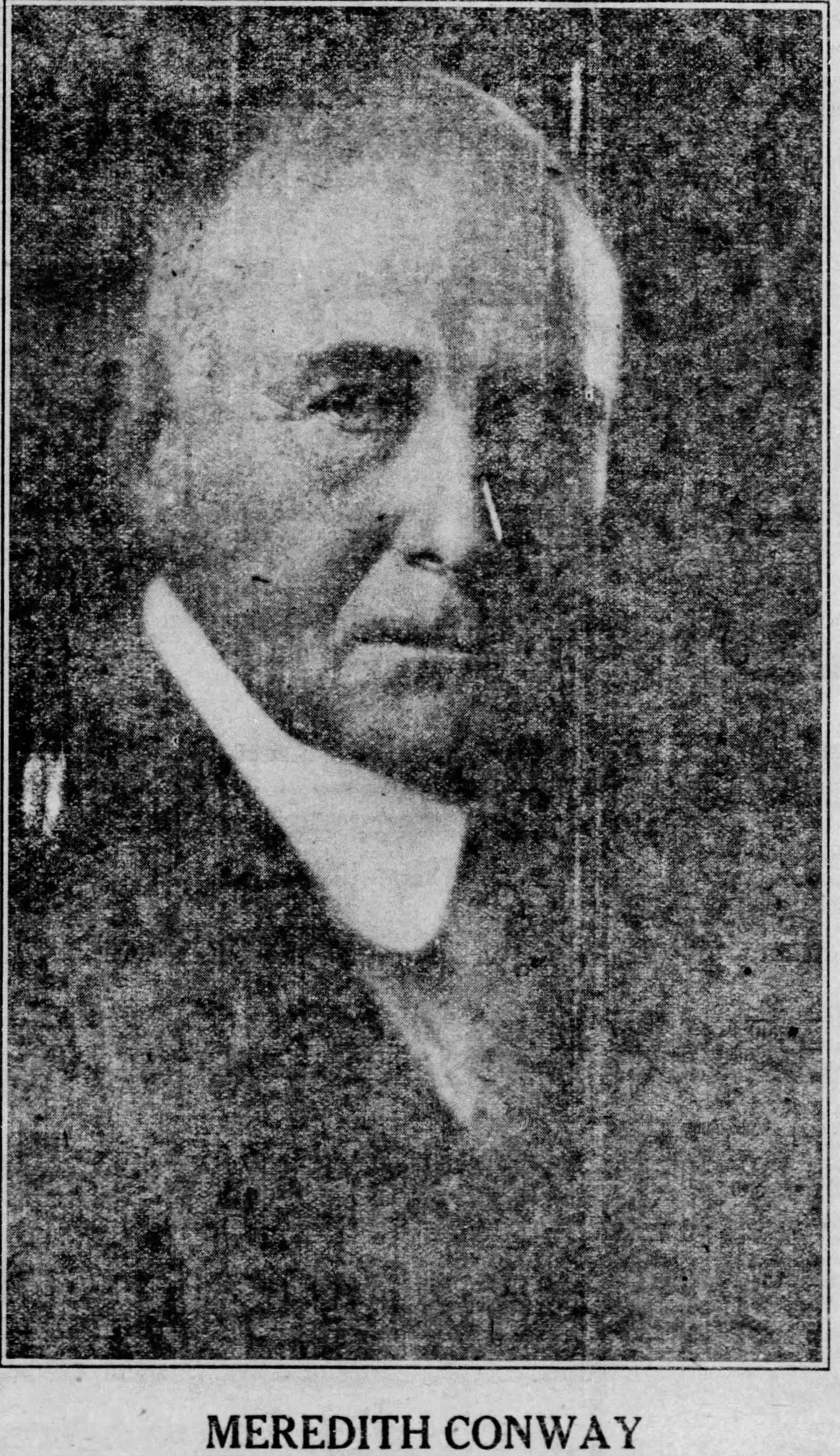A black and white portrait of Meredith Conway dated 1928. The bottom of the photo reads: Meredith Conway.