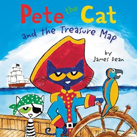 Book-cover-for-Pete-the-cat-and-the-treasure-map-by-James-Dean