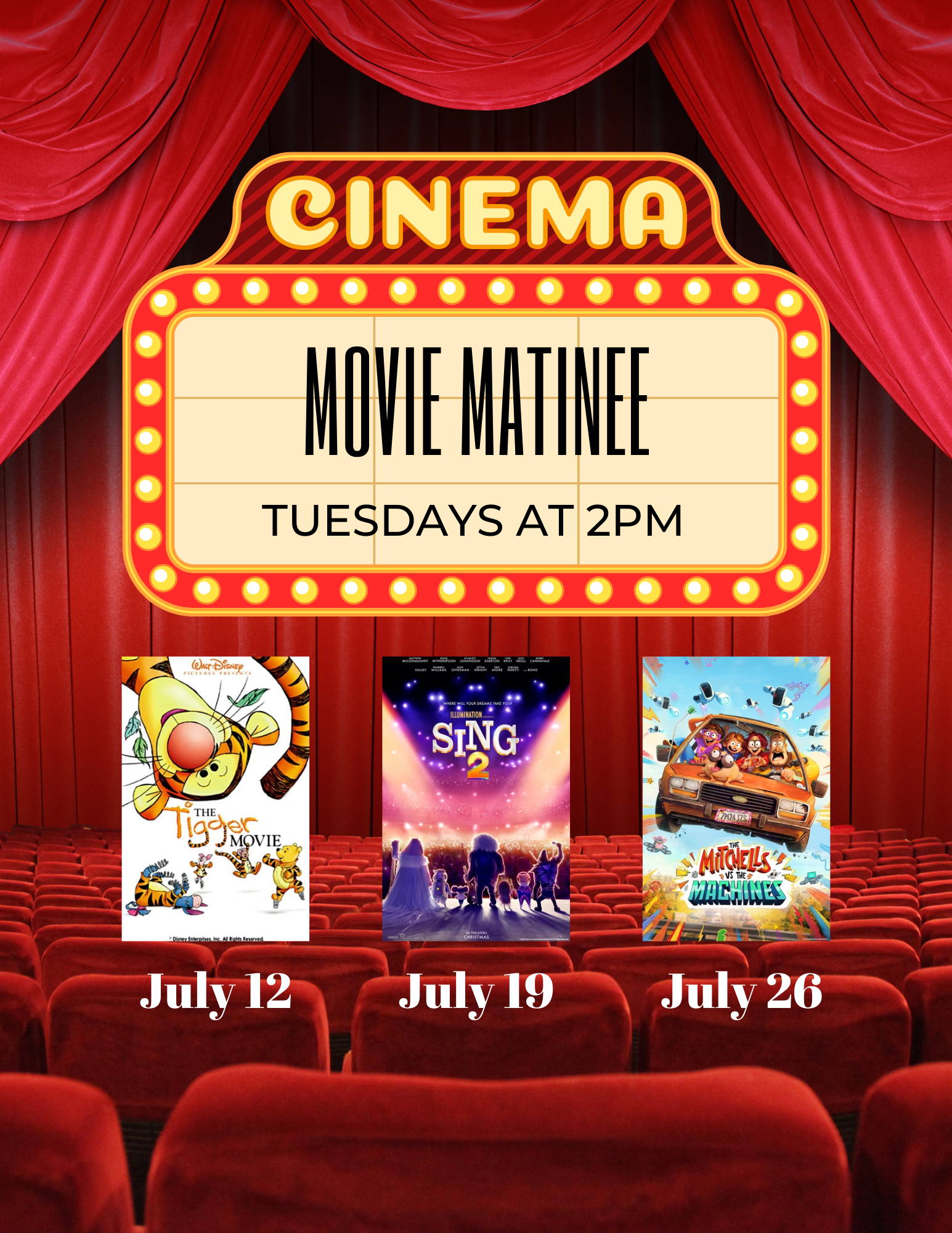 Tuesday movie matinee: Tuesdays 2pm 