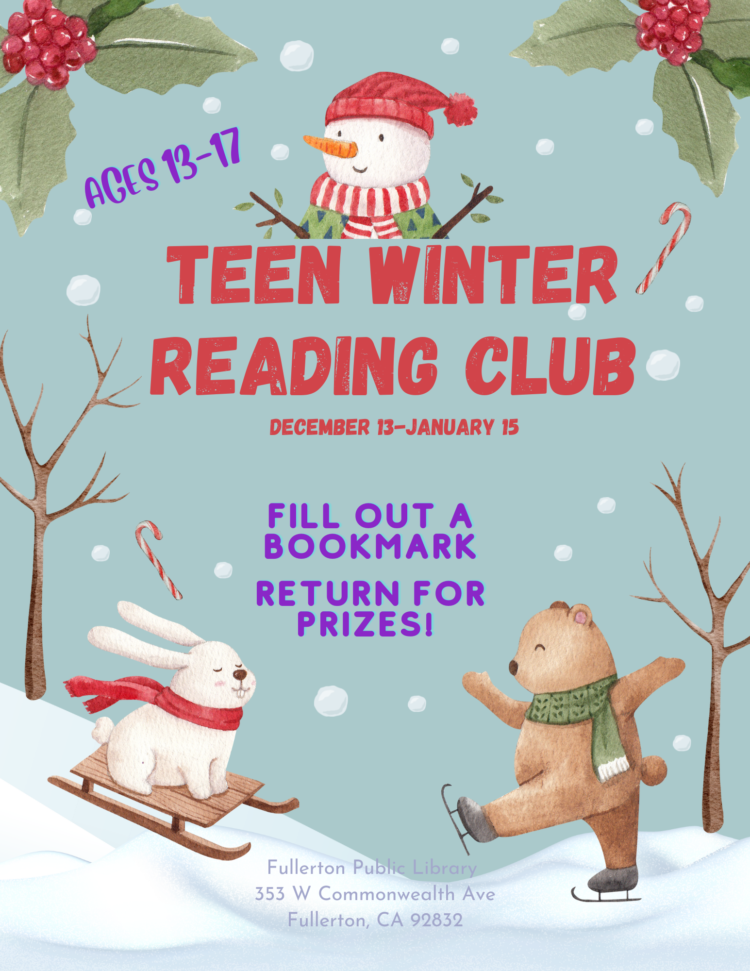 Teen Winter reading program December 13-January 14