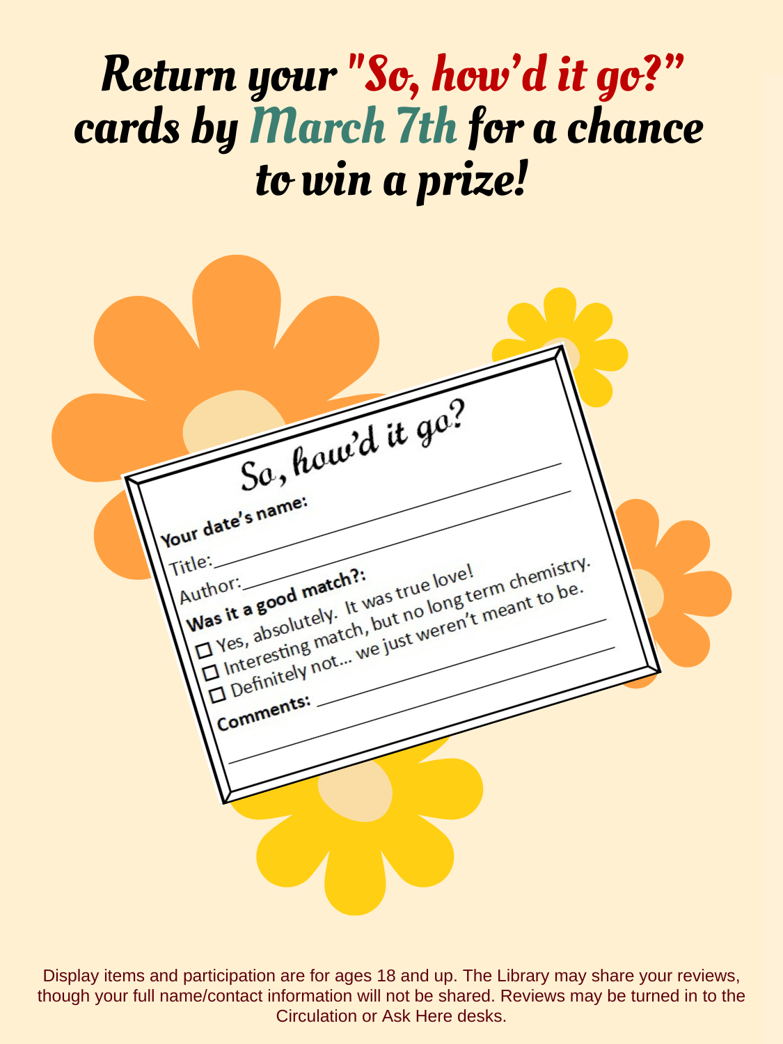 Flyer saying to return your ratings cards by March 7th