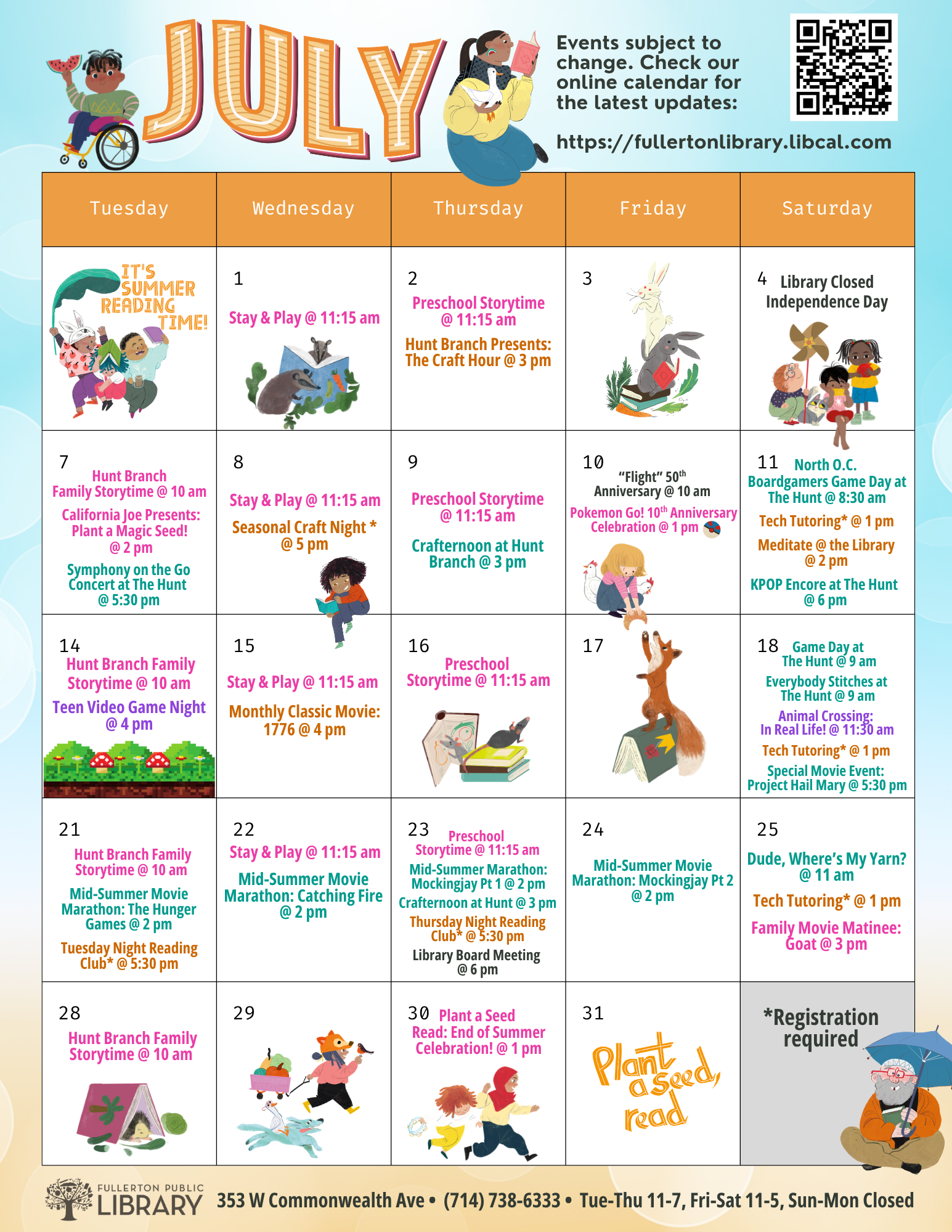 Monthly Library Program Calendar | Fullerton Public Library