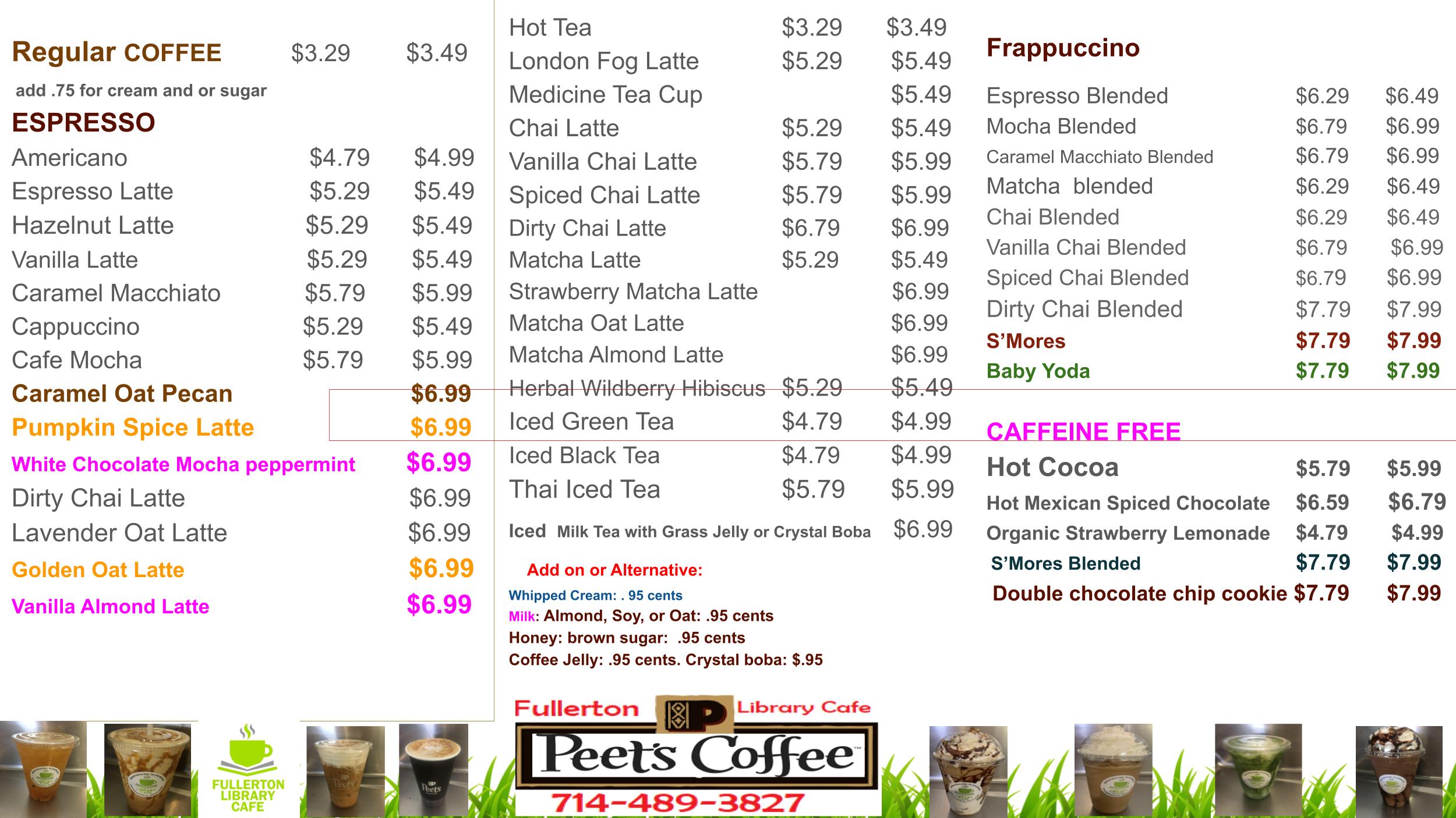 Library Cafe Drink Menu