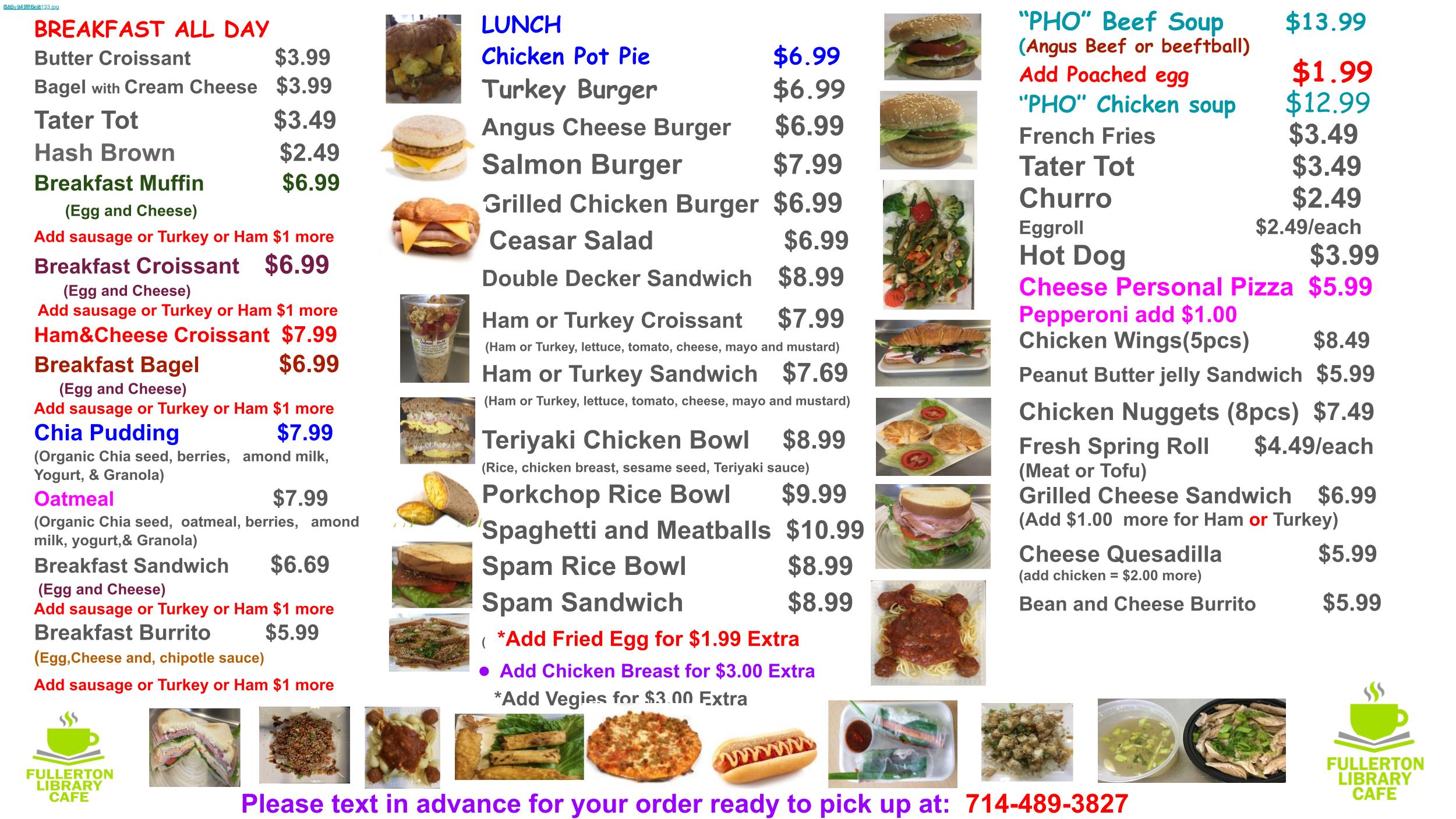 Library Cafe Food Menu