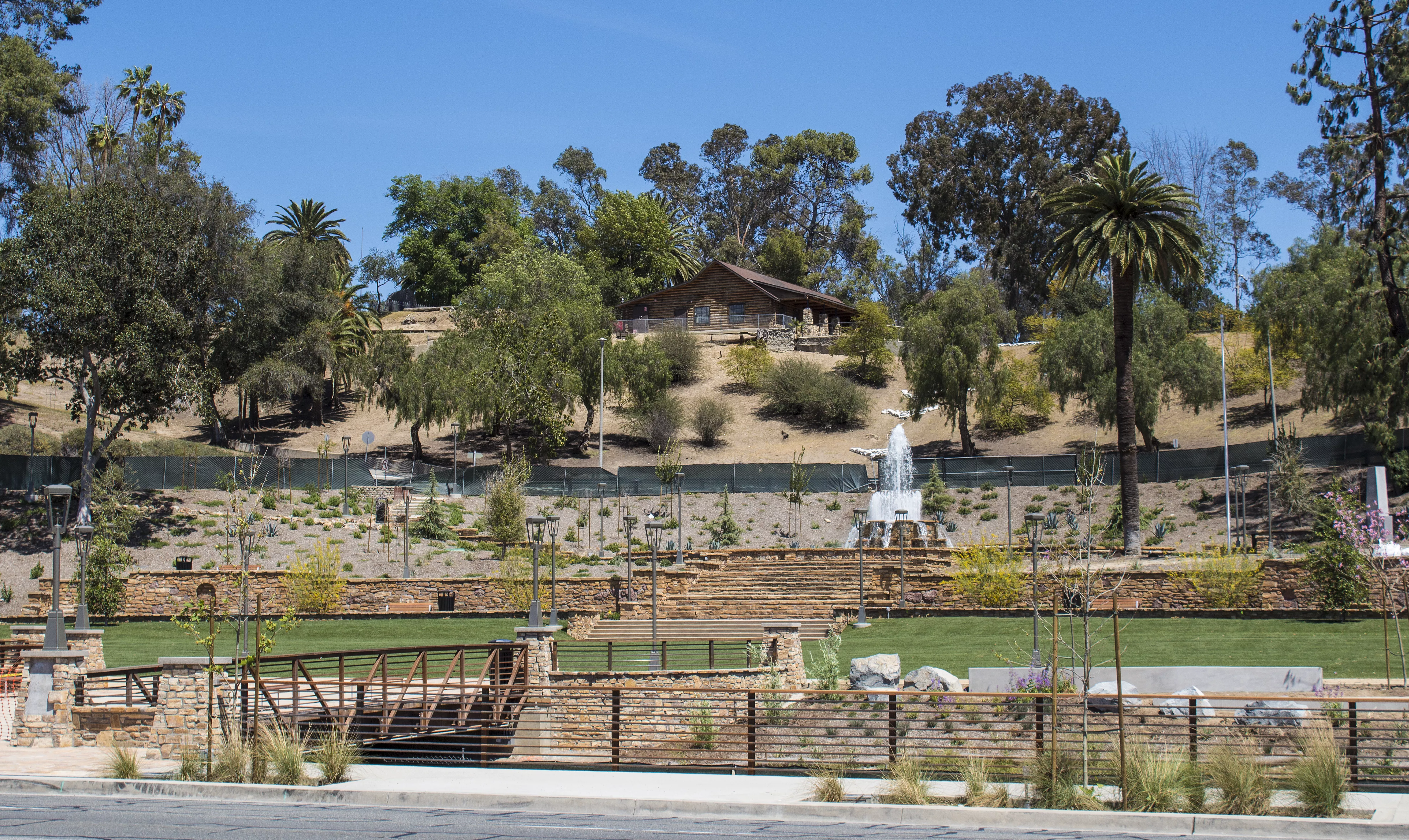 A colored photograph of the current view of Hillcrest Park, taken in 2017.