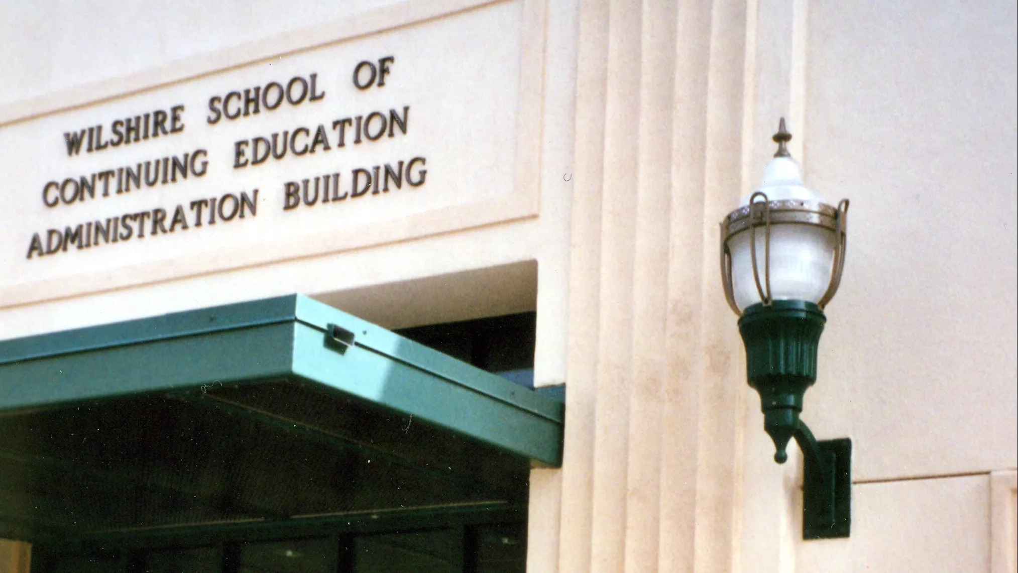 A colored photo of the exterior detail of Wilshire School, taken in 2008.