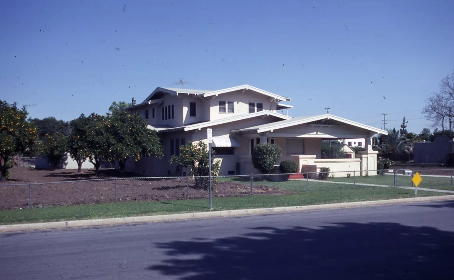 A colored photo of the Herman Otto House&#039;s exterior looking southeast in 1982.