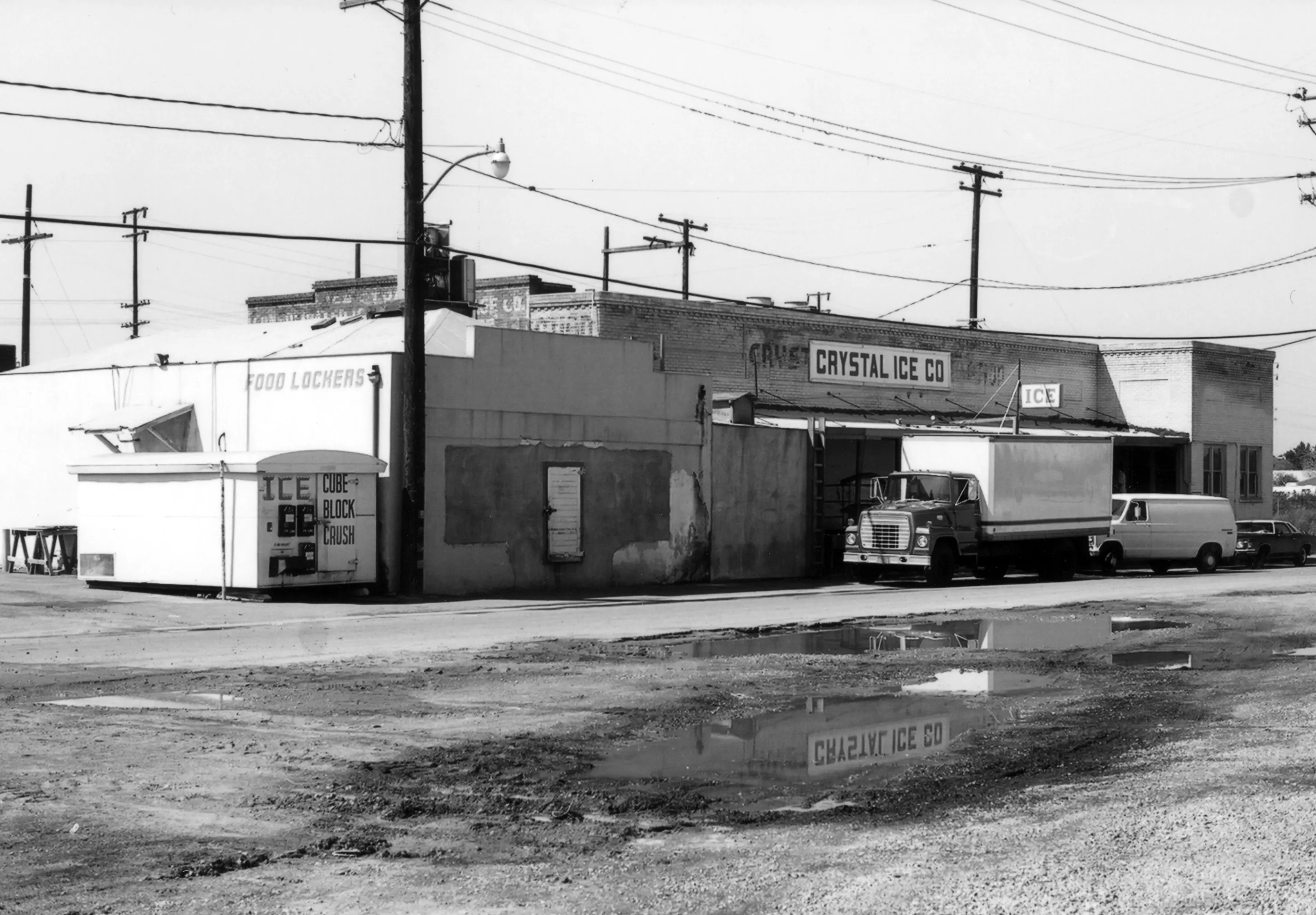 A black and white photograph of the Crystal Ice House in 1978 for the Historical Building Survey.