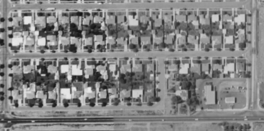 A black and white photograph of the aerial map after subdivision in 1960 for the William Wintter House.