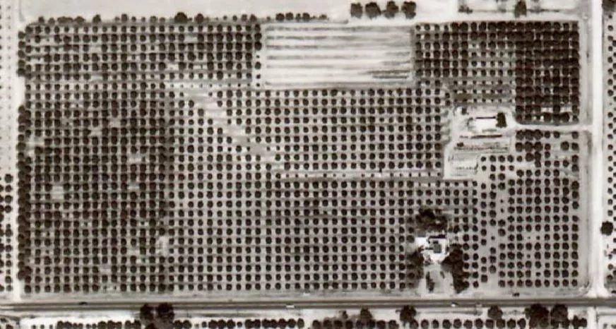 A black and white photograph of the aerial map before subdivision in 1947 for the William Wintter House.