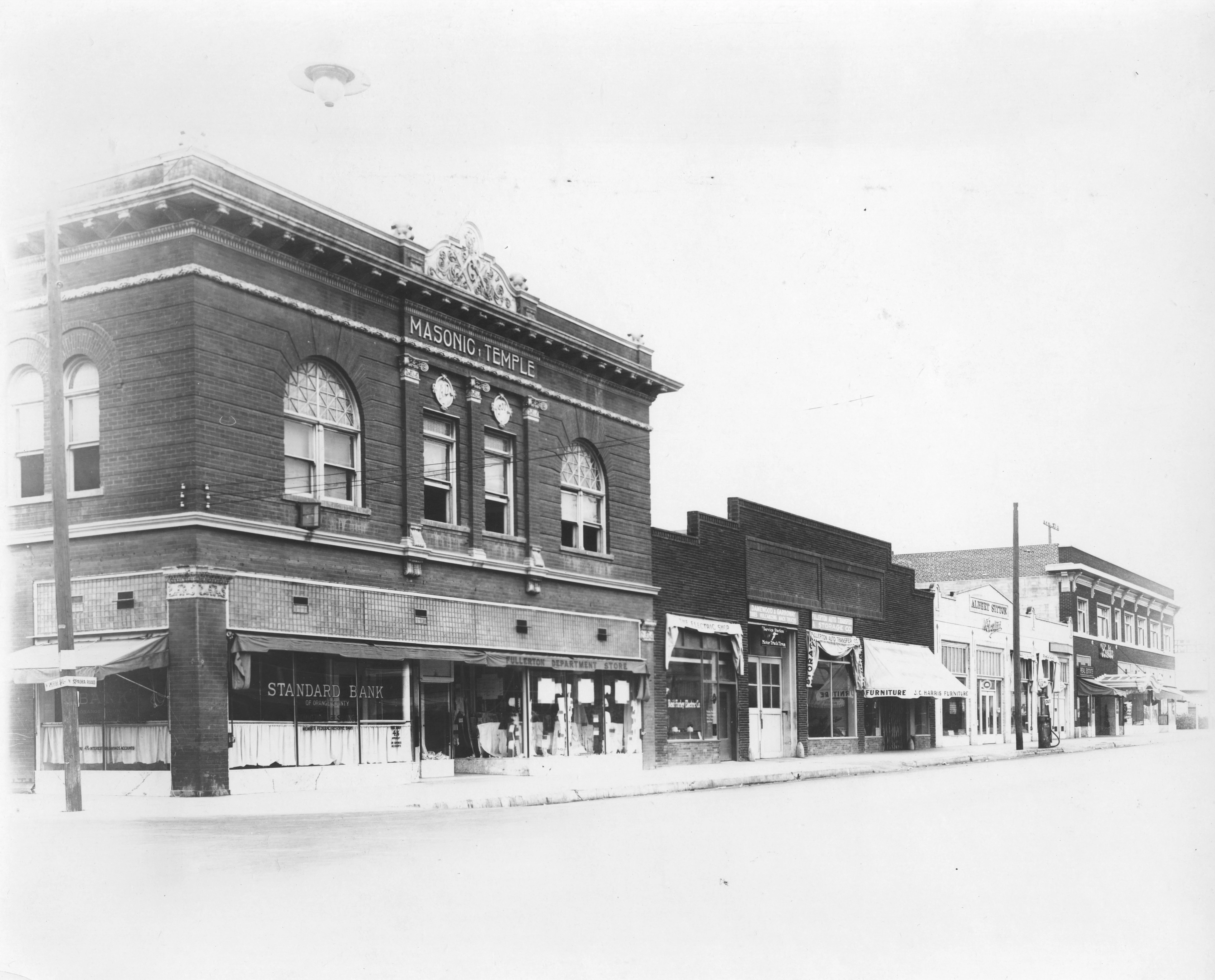 A black and white photograph of the early exterior of the first Masonic Temple.