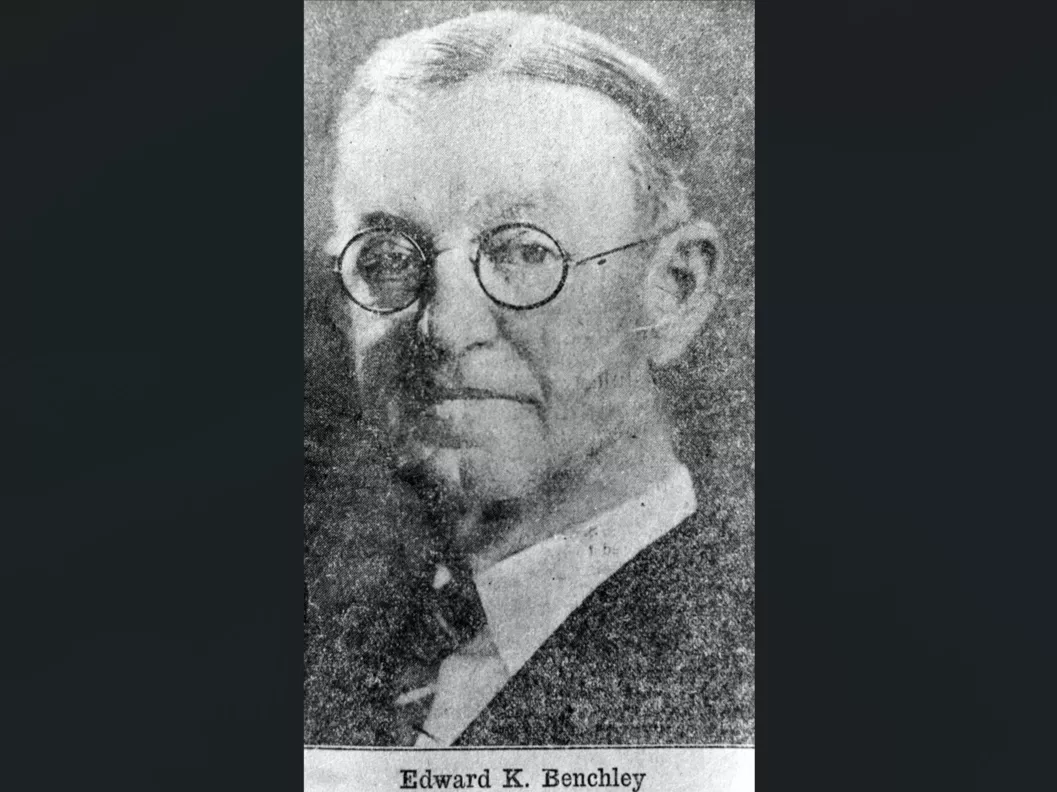 A black and white portrait photograph of Edward Benchley. The bottom of the photograph reads: Edward K. Benchley.
