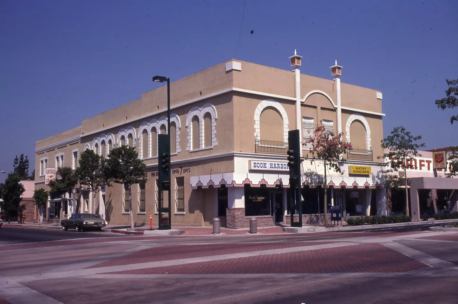 A black and white photograph of the first Masonic Temple&#039;s exterior in 1983.