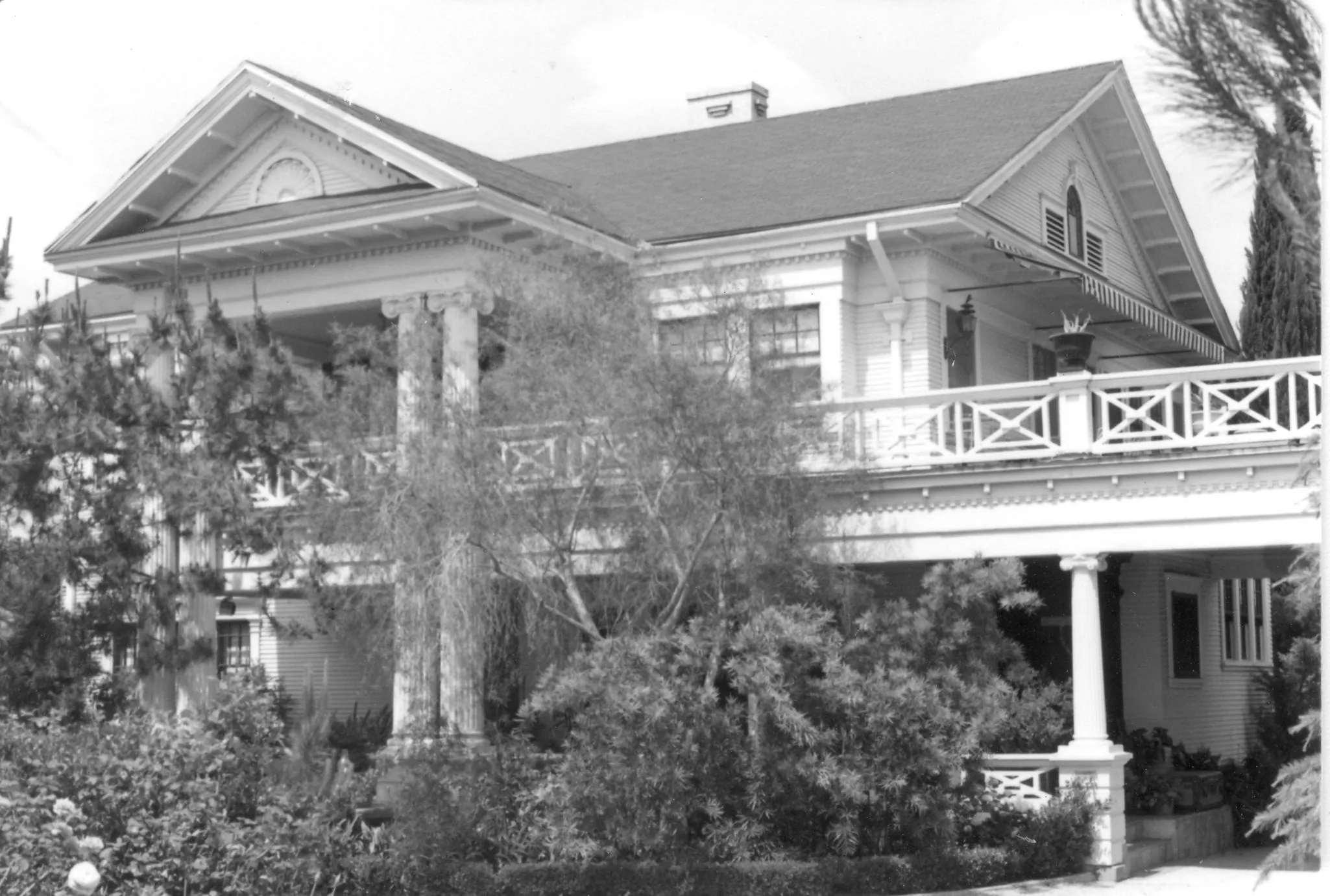 A black and white photograph of the Pierotti House &amp; Gardens for the Historical Building Survey in 1978.