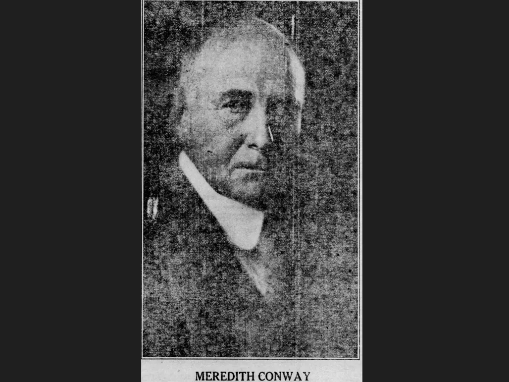 A black and white portrait of Meredith Conway in 1928.