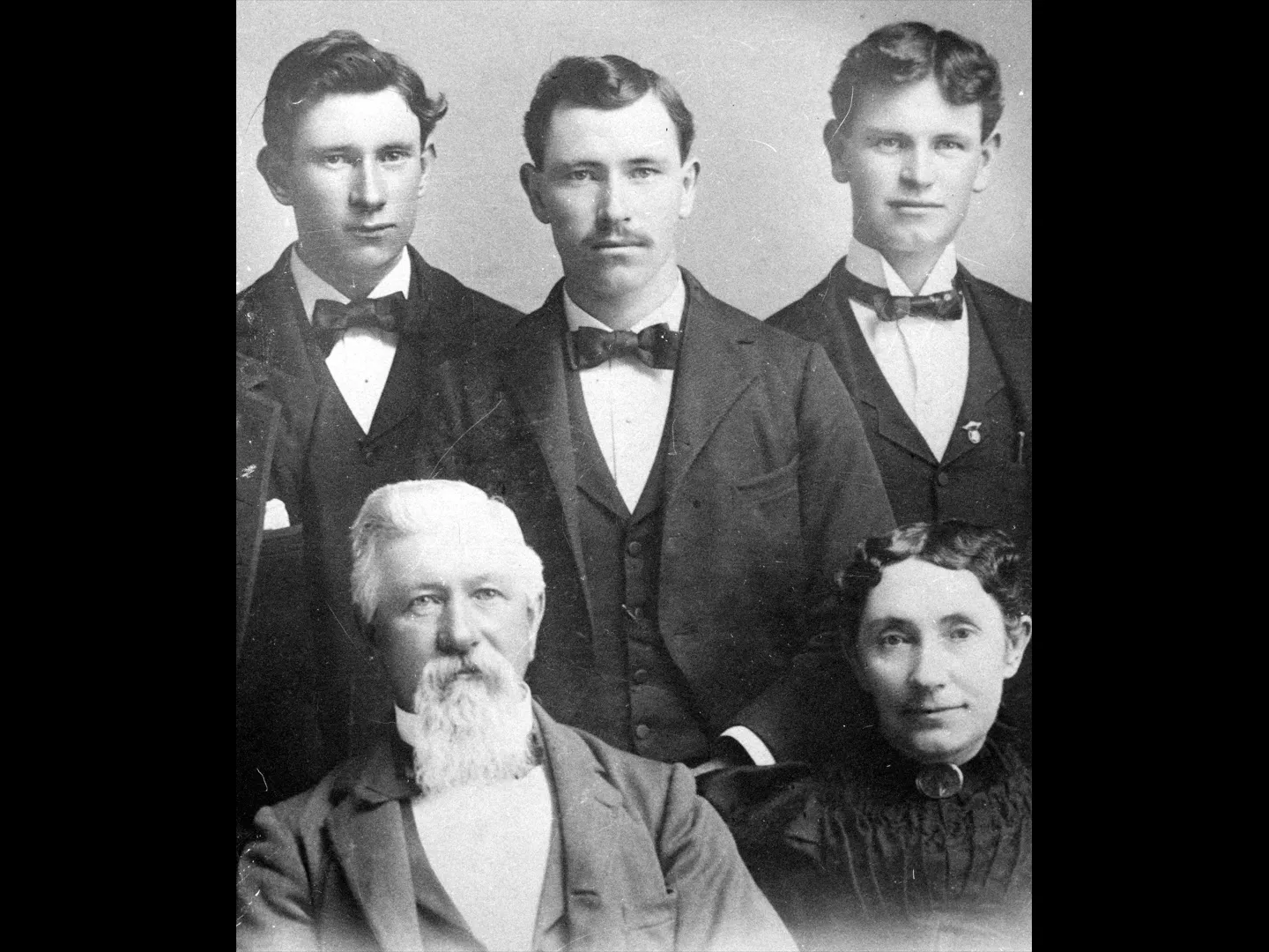 A black and white photograph of five members of the Alexander Gardiner Family.