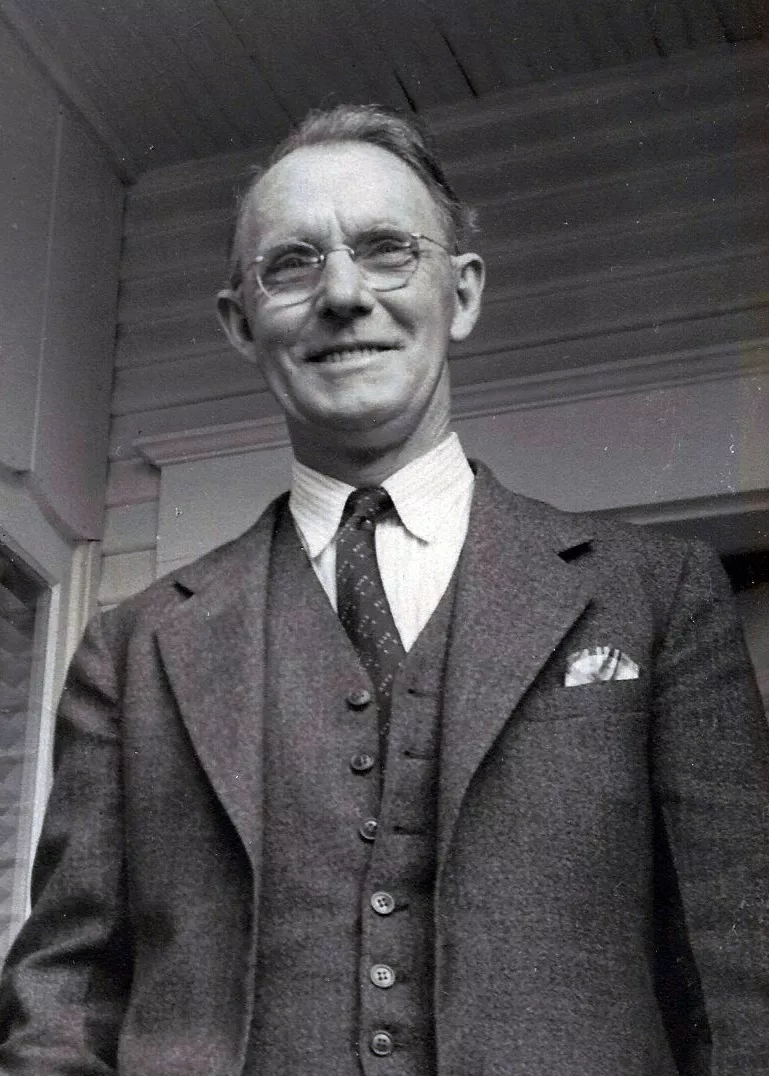A black and white photograph of Arthur Thompson, the builder of the Ellingson Building.