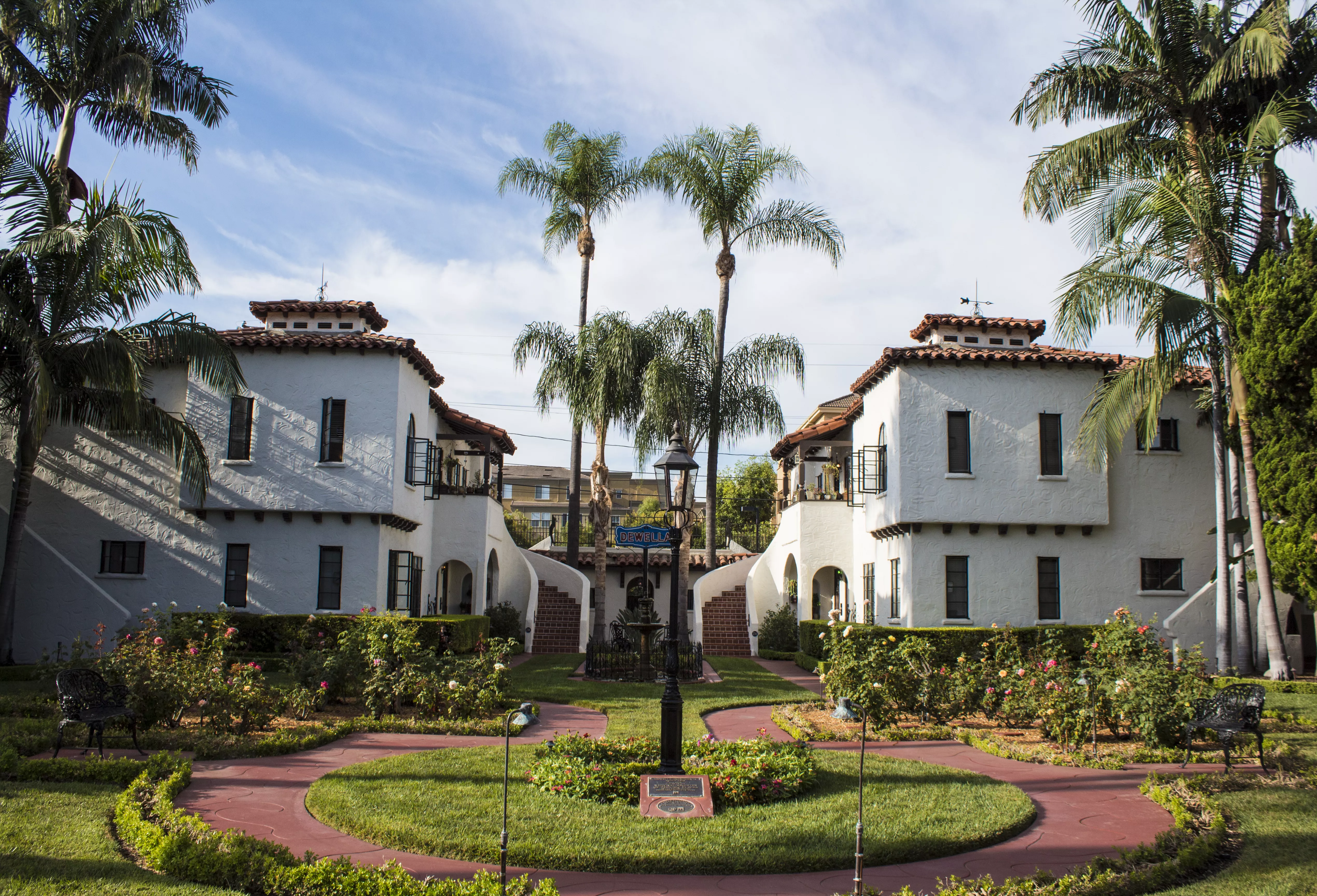 A colored photo of the Dewella Apartments in 2017.