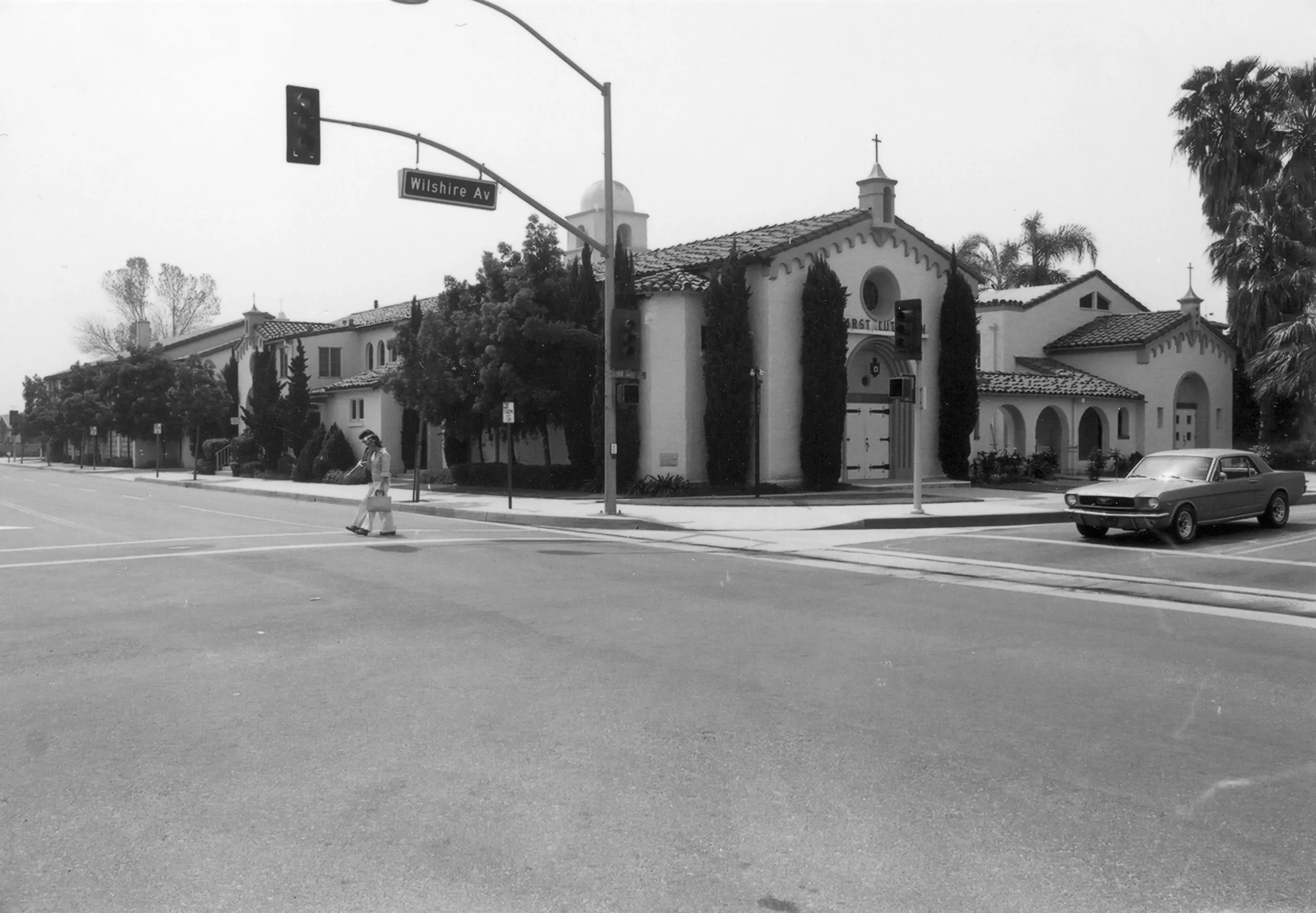 A black and white photo of the First Lutheran Church for the Historical Building Survey in 1978.