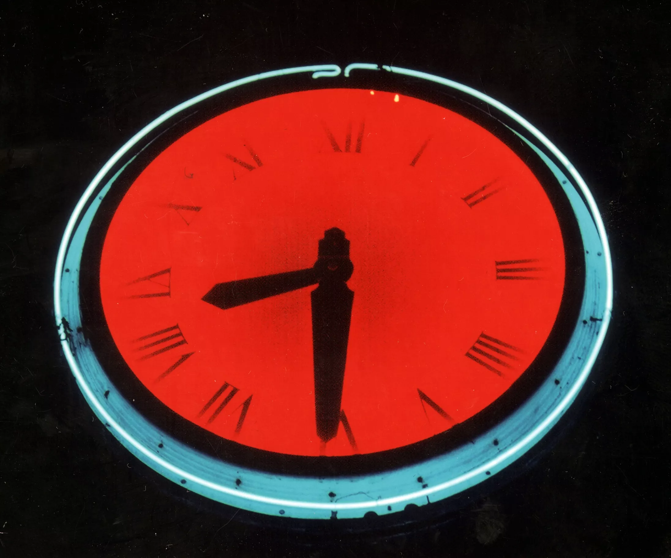 A colored photo of the neon lit glo-dial in 1988.
