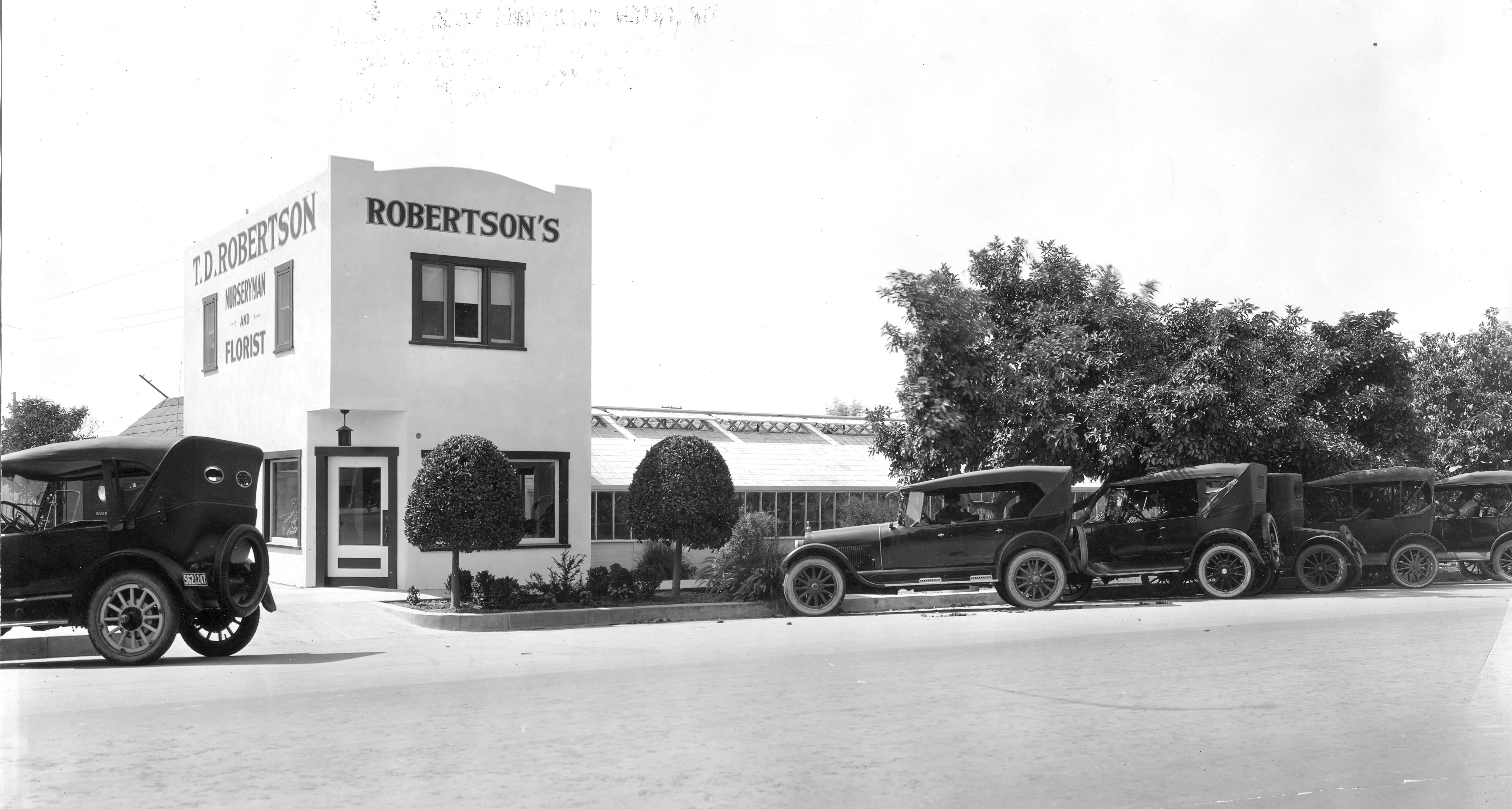 A black and white photograph of the Robertson Nursery in 1927.