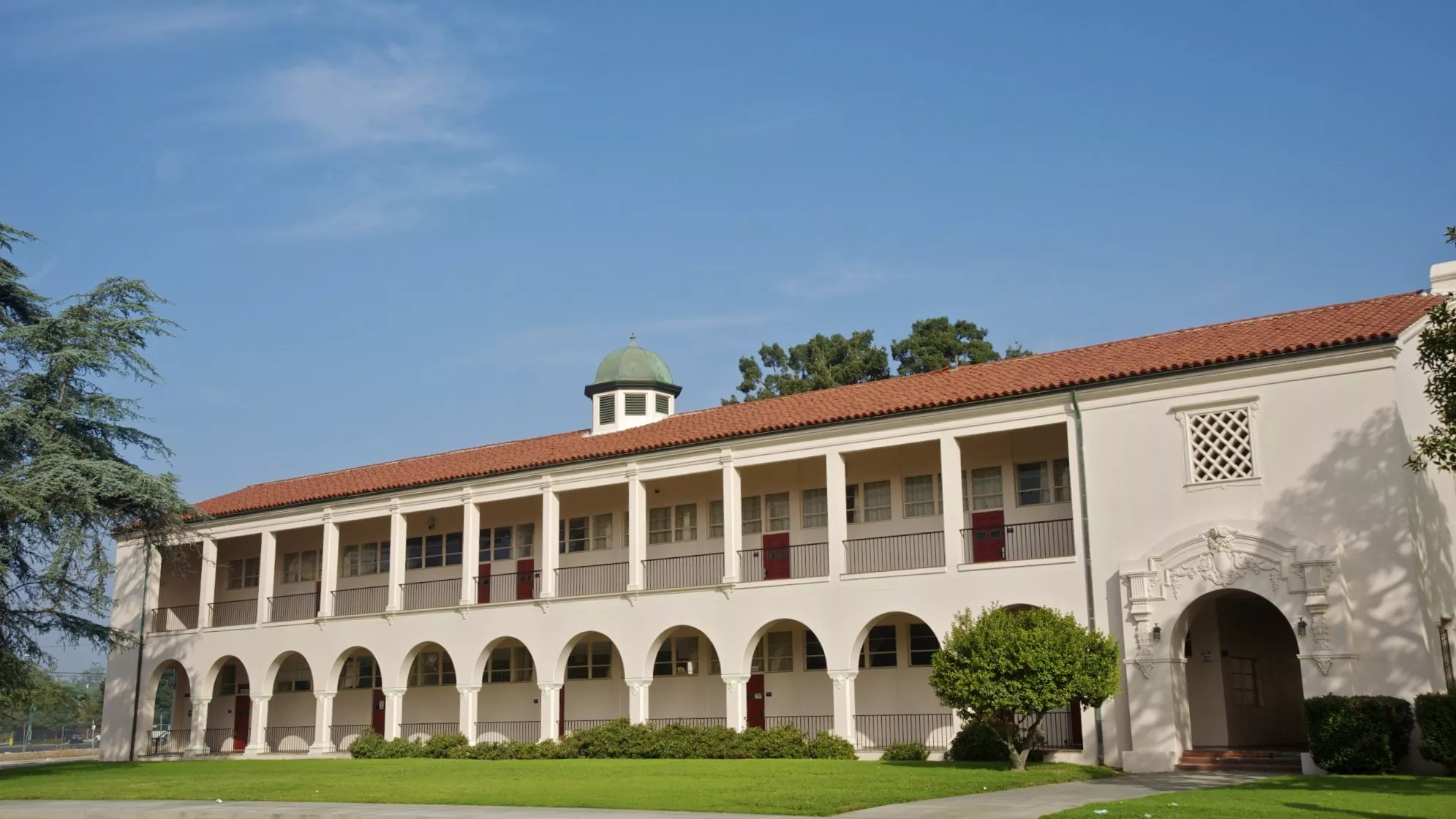 A colored photo of the south exterior of FUHS Science Building 1 in 2009.