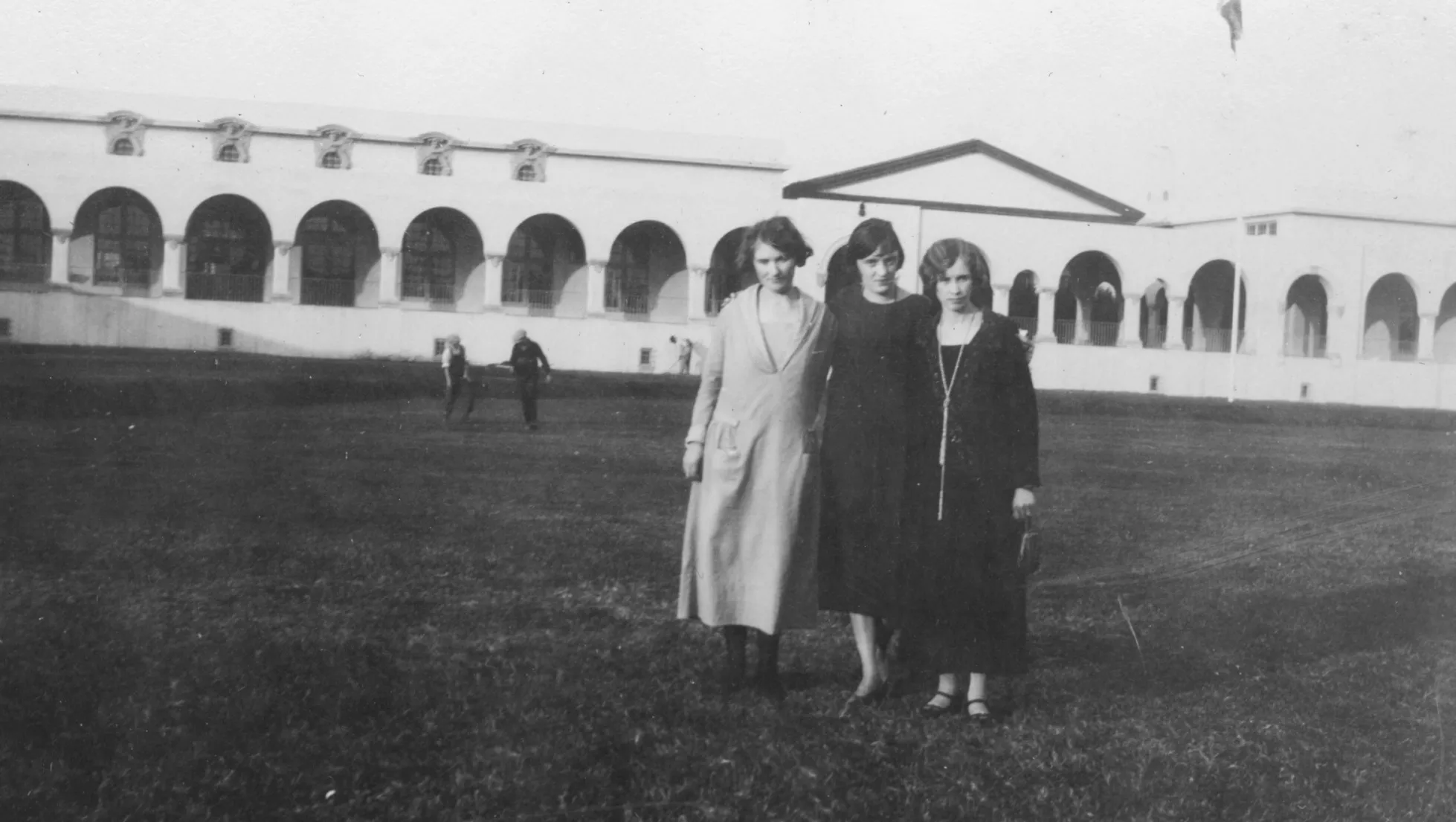 A black and white photograph of the front arcade in the 1920s.