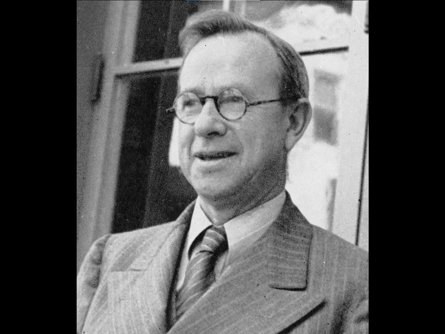 A black and white photograph of H. Harwood Tracy in 1941.