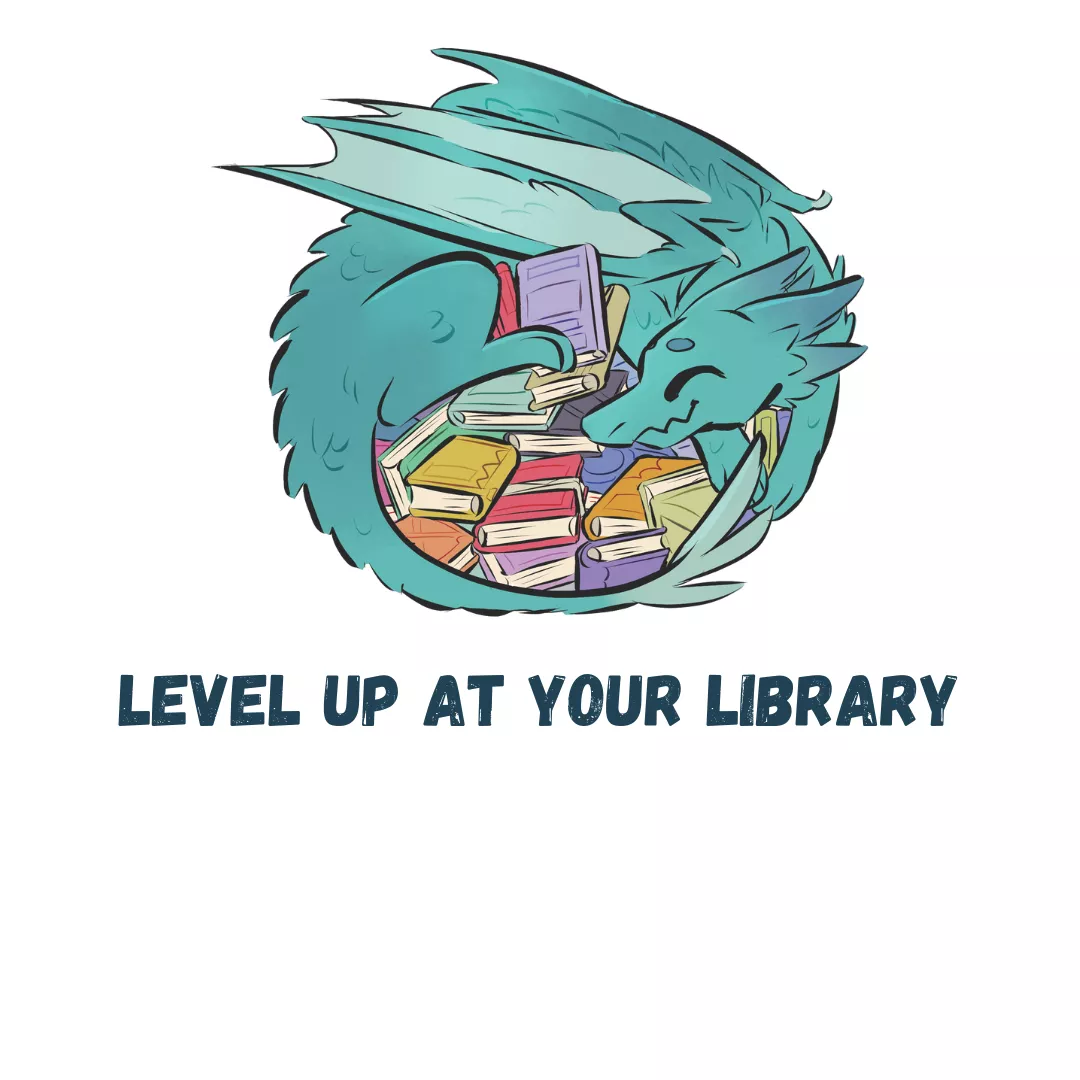 Illustration of a dragon curled around books.