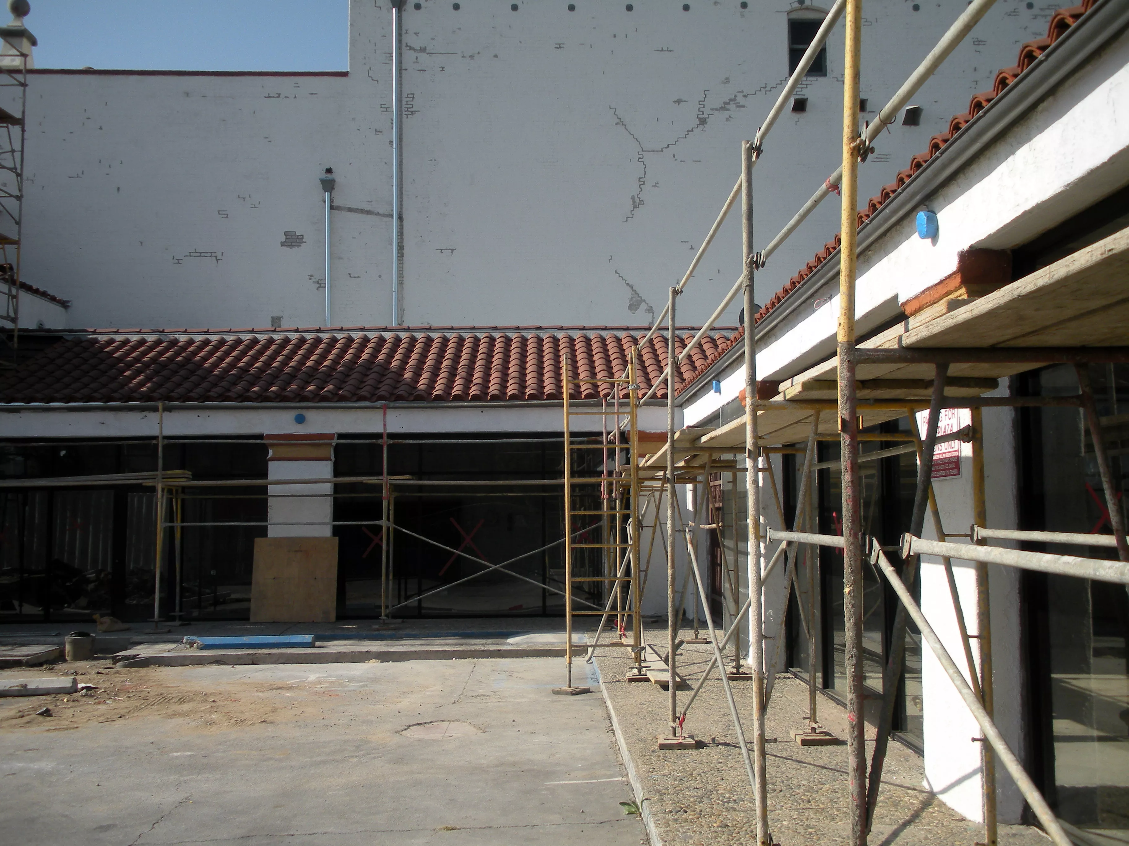 A colored photo of the Firestone Tire Service Building being remodeled in 2012.
