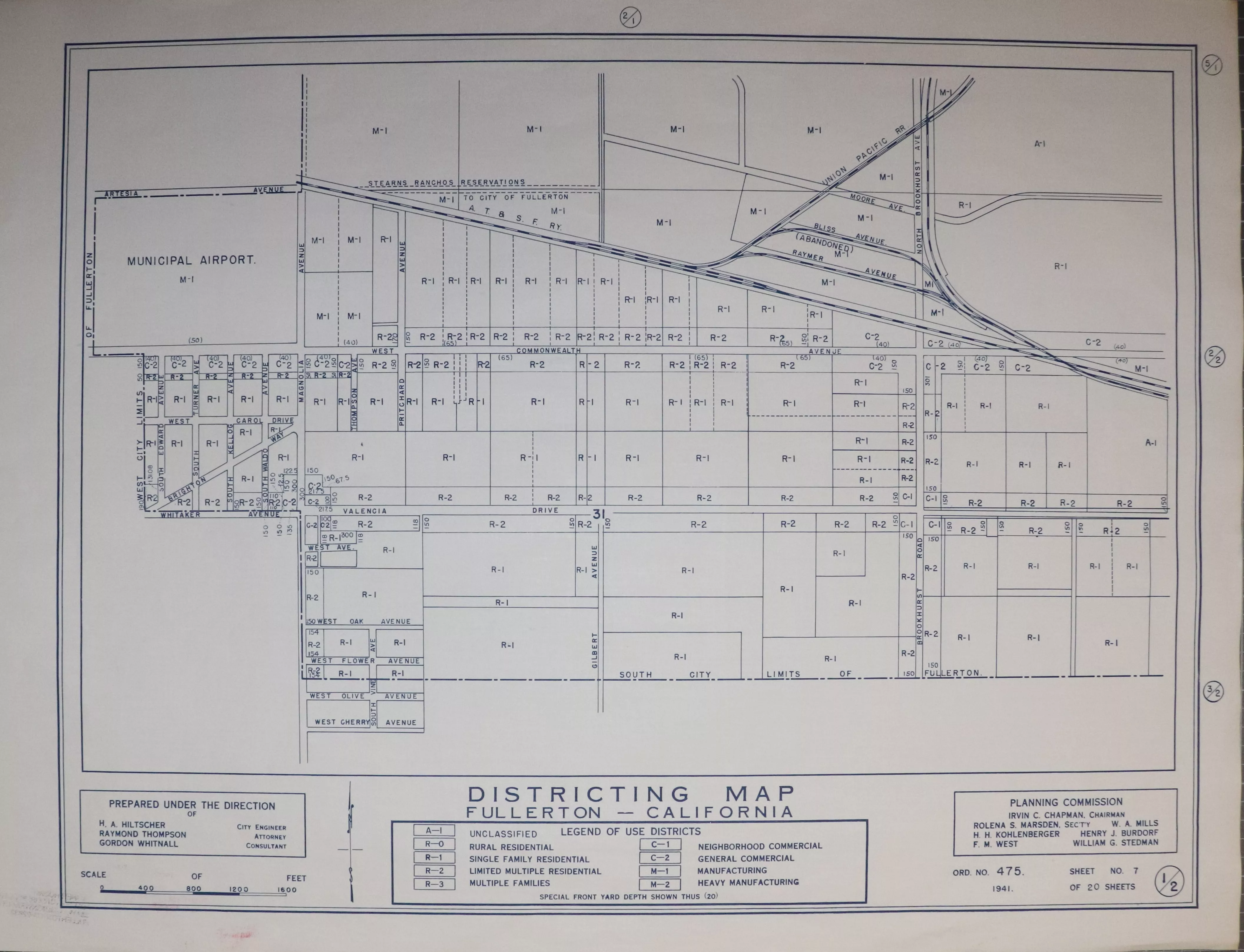A digital scan of the Fullerton Districting Map 2-1 from 1941.