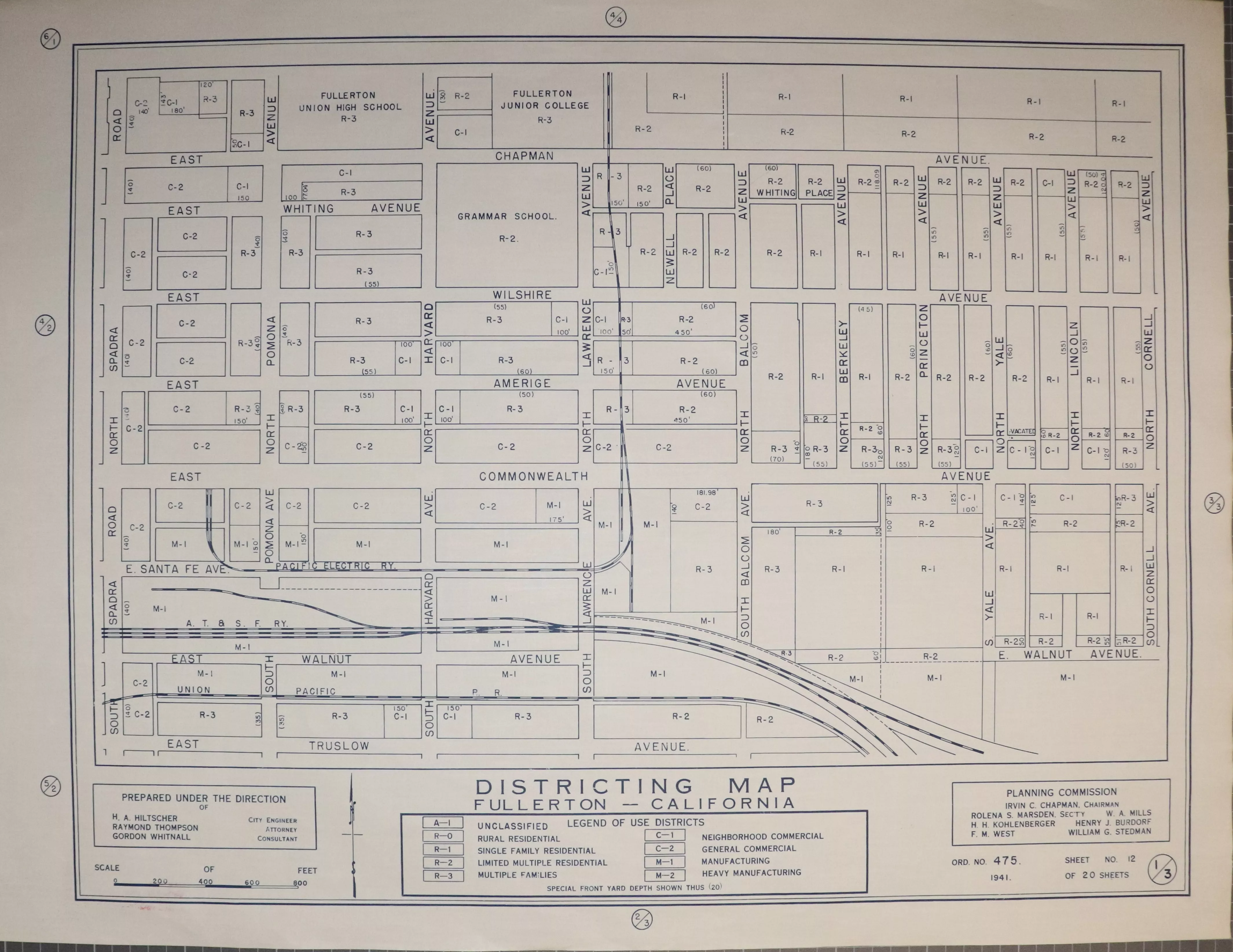 A digital scan of the Fullerton Districting Map 3-1 from 1941.