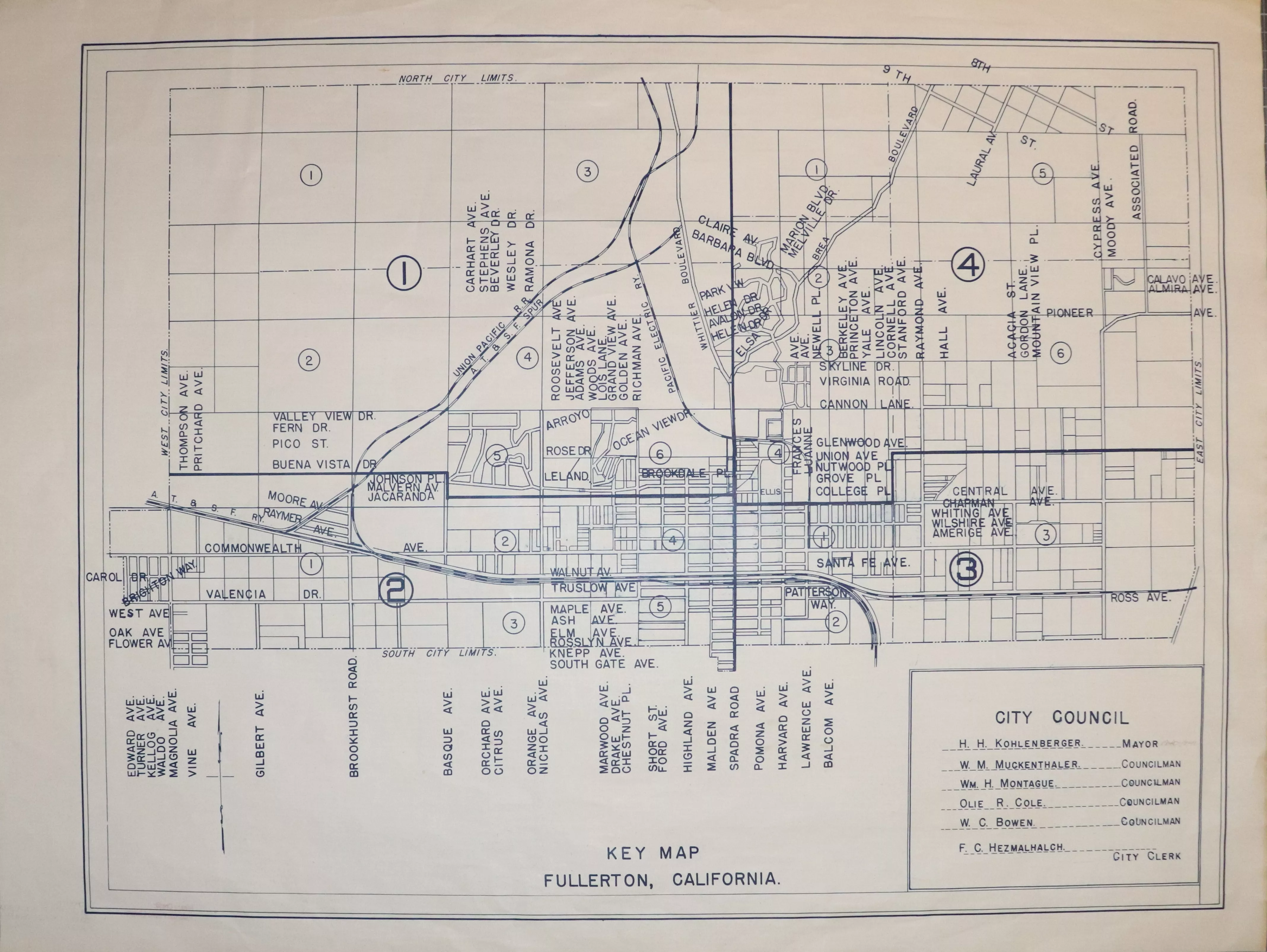 A digital scan of the Fullerton Districting Map 1 from 1941.