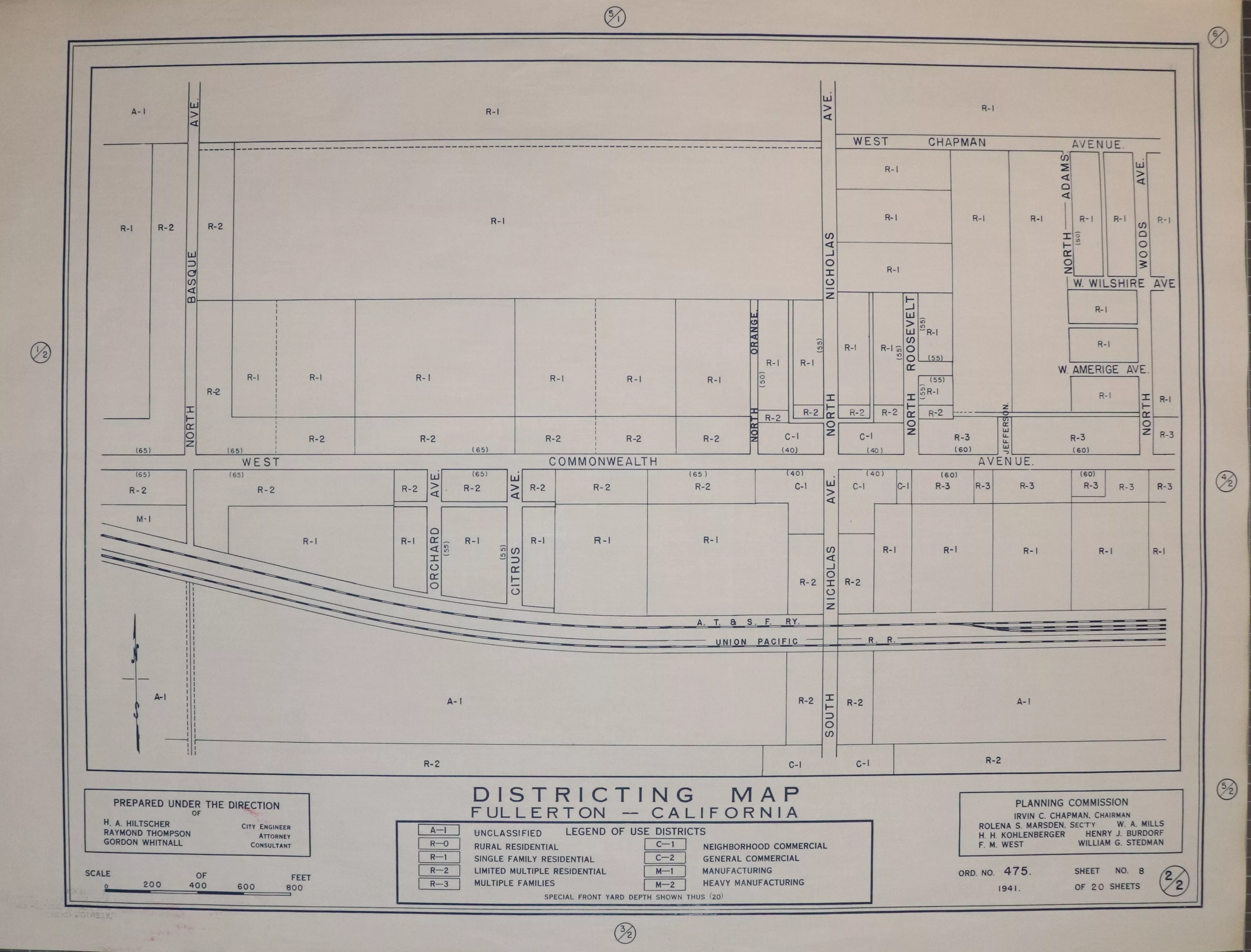 A digital scan of the Fullerton Districting Map 2-2 from 1941.