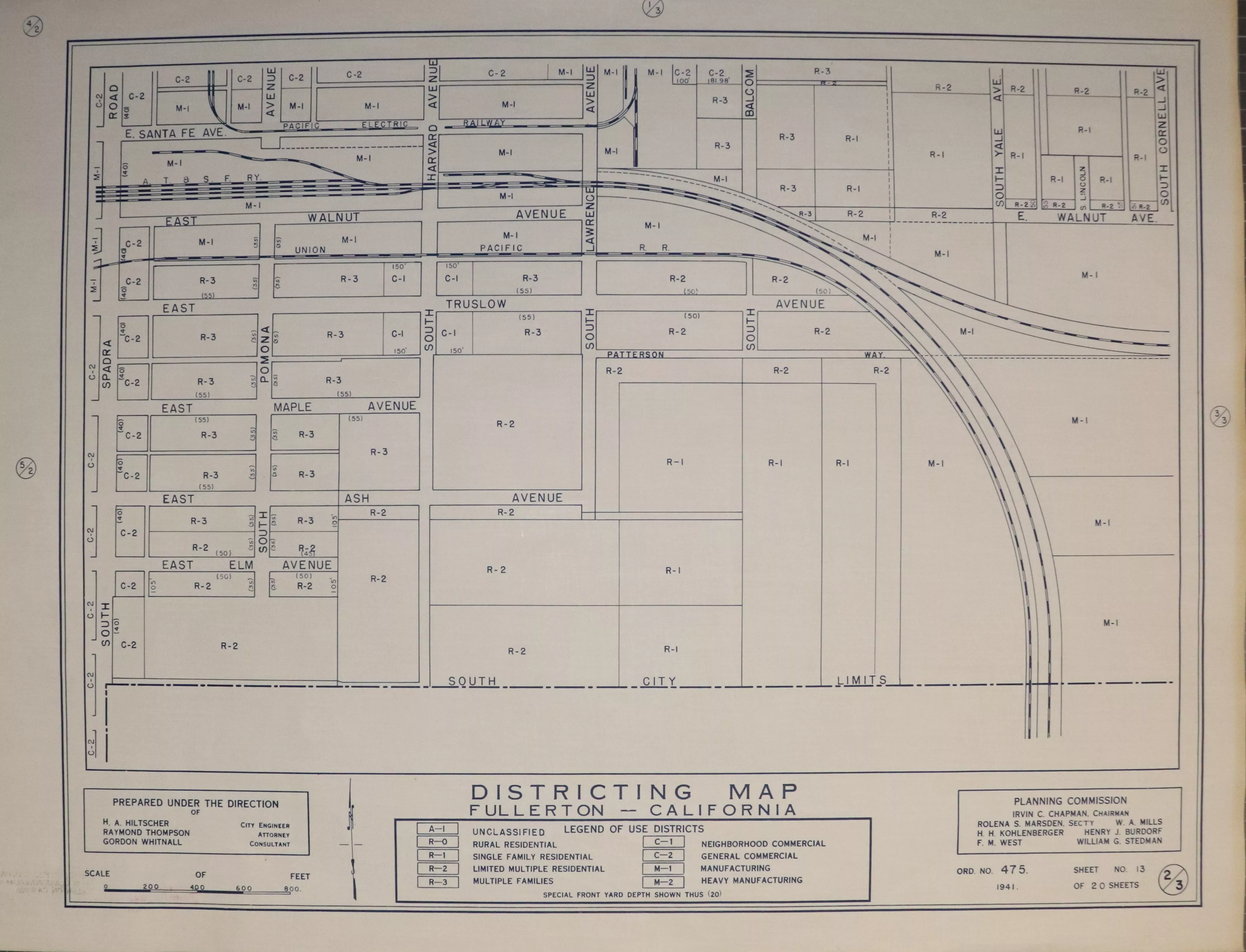 A digital scan of the Fullerton Districting Map 3-2 from 1941.