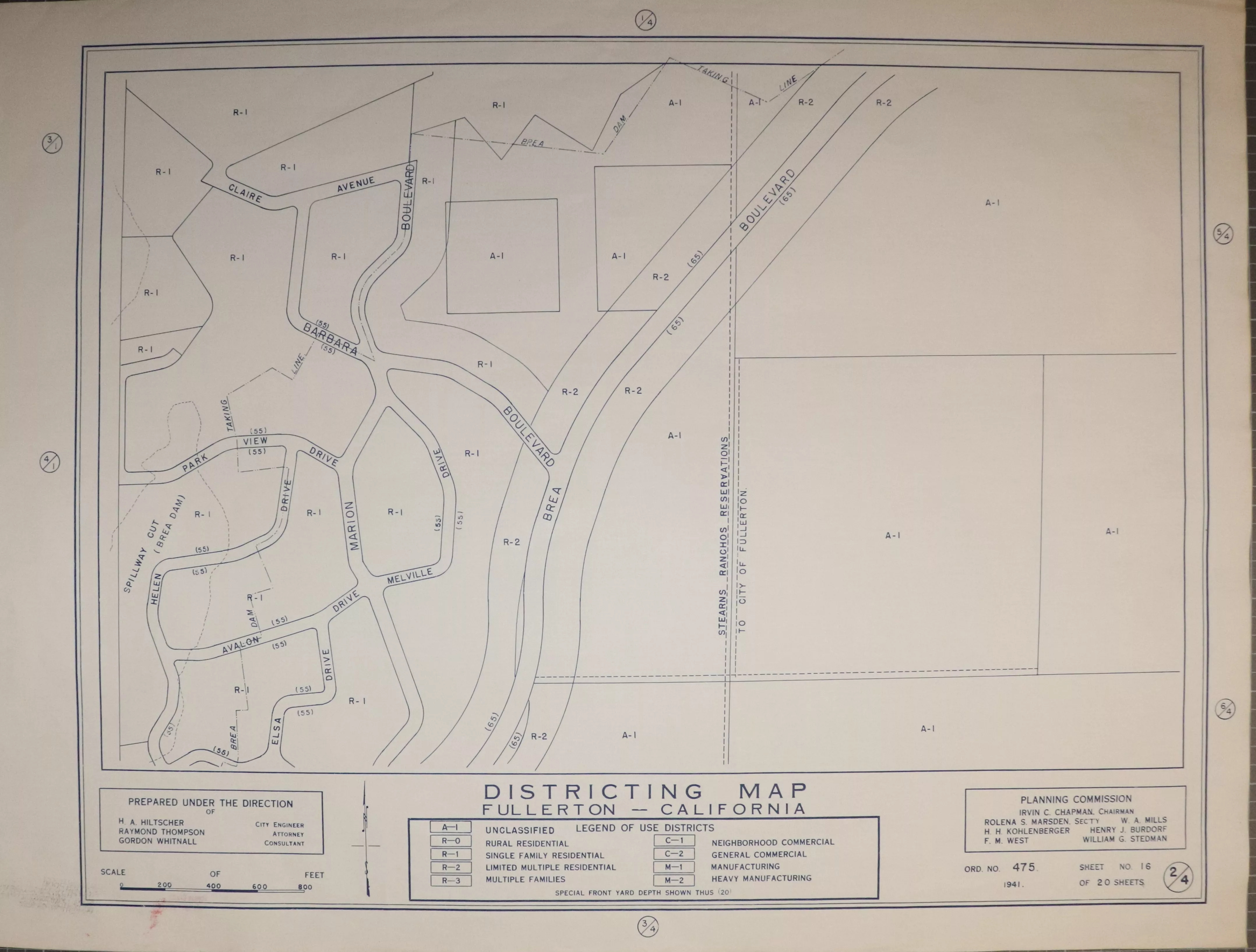 A digital scan of the Fullerton Districting Map 4-2 from 1941.
