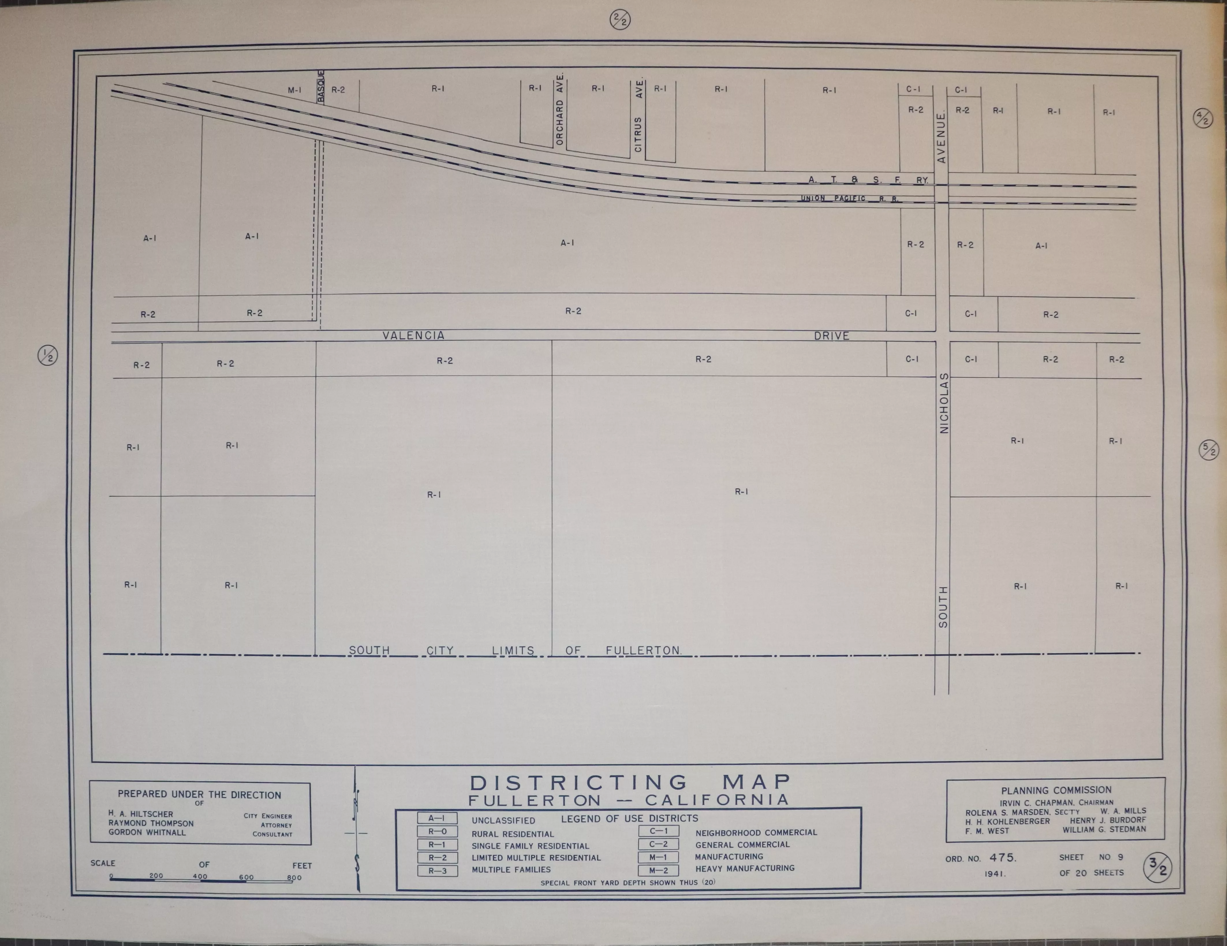 A digital scan of the Fullerton Districting Map 2-3 from 1941.