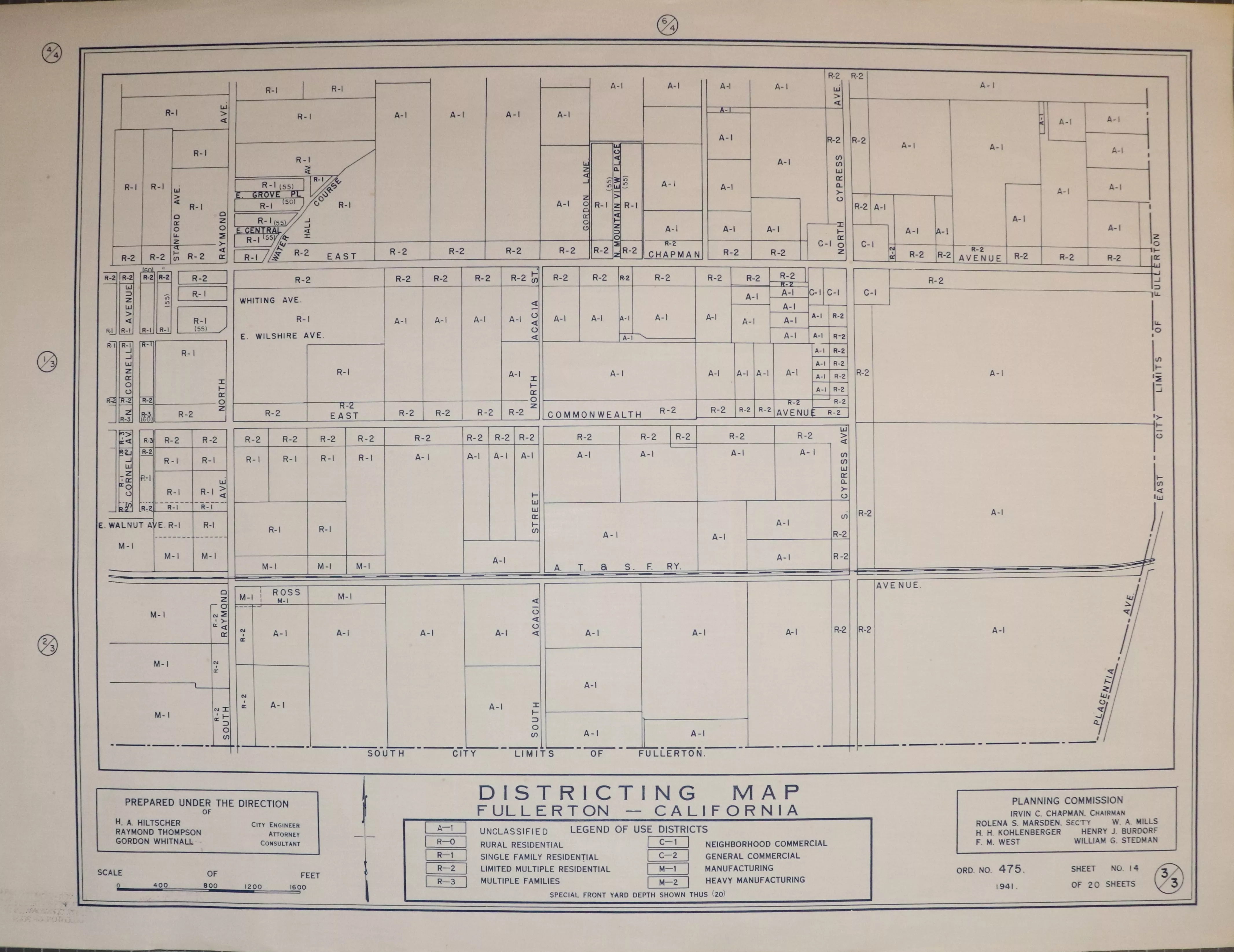 A digital scan of the Fullerton Districting Map 3-3 from 1941.