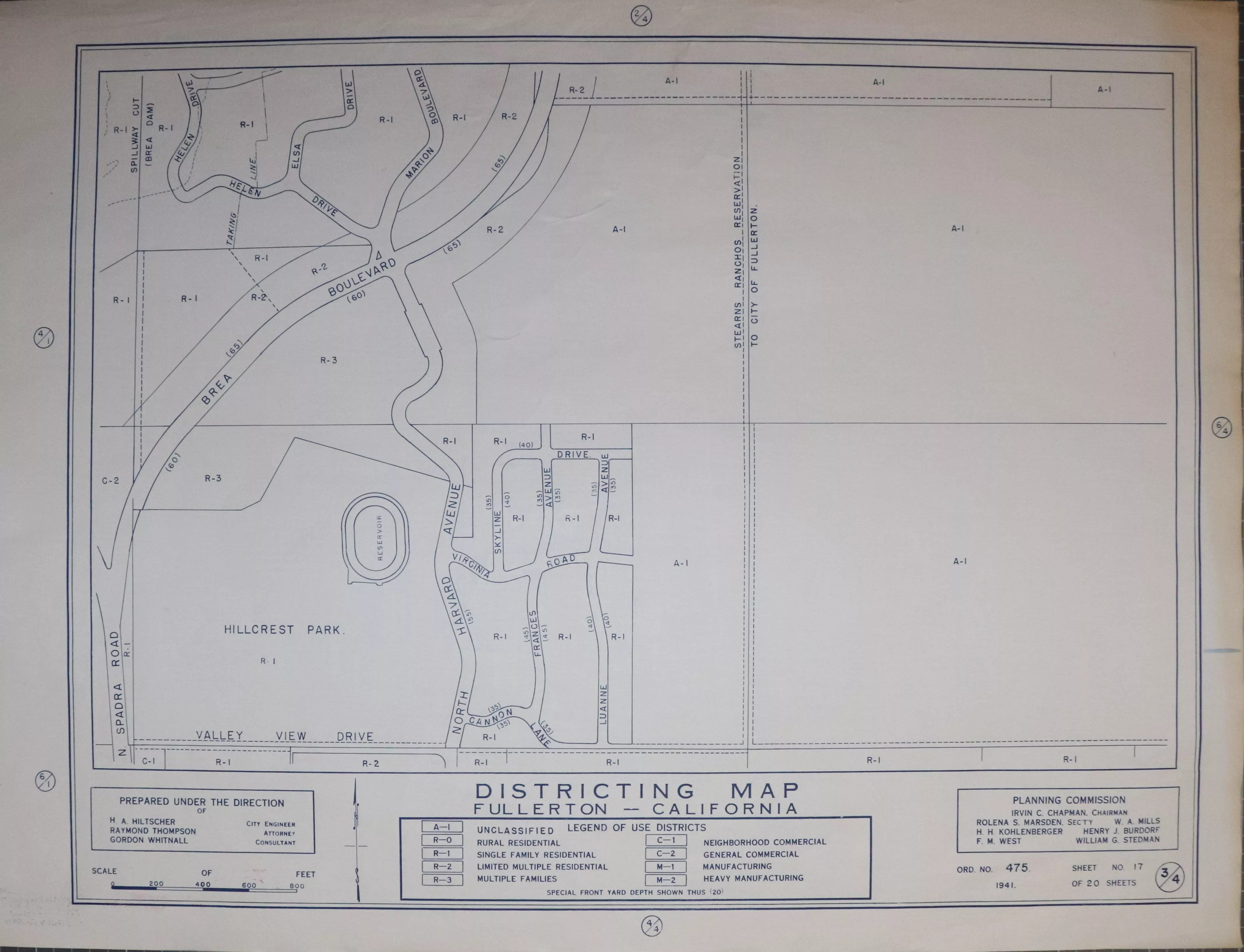 A digital scan of the Fullerton Districting Map 4-3 from 1941.