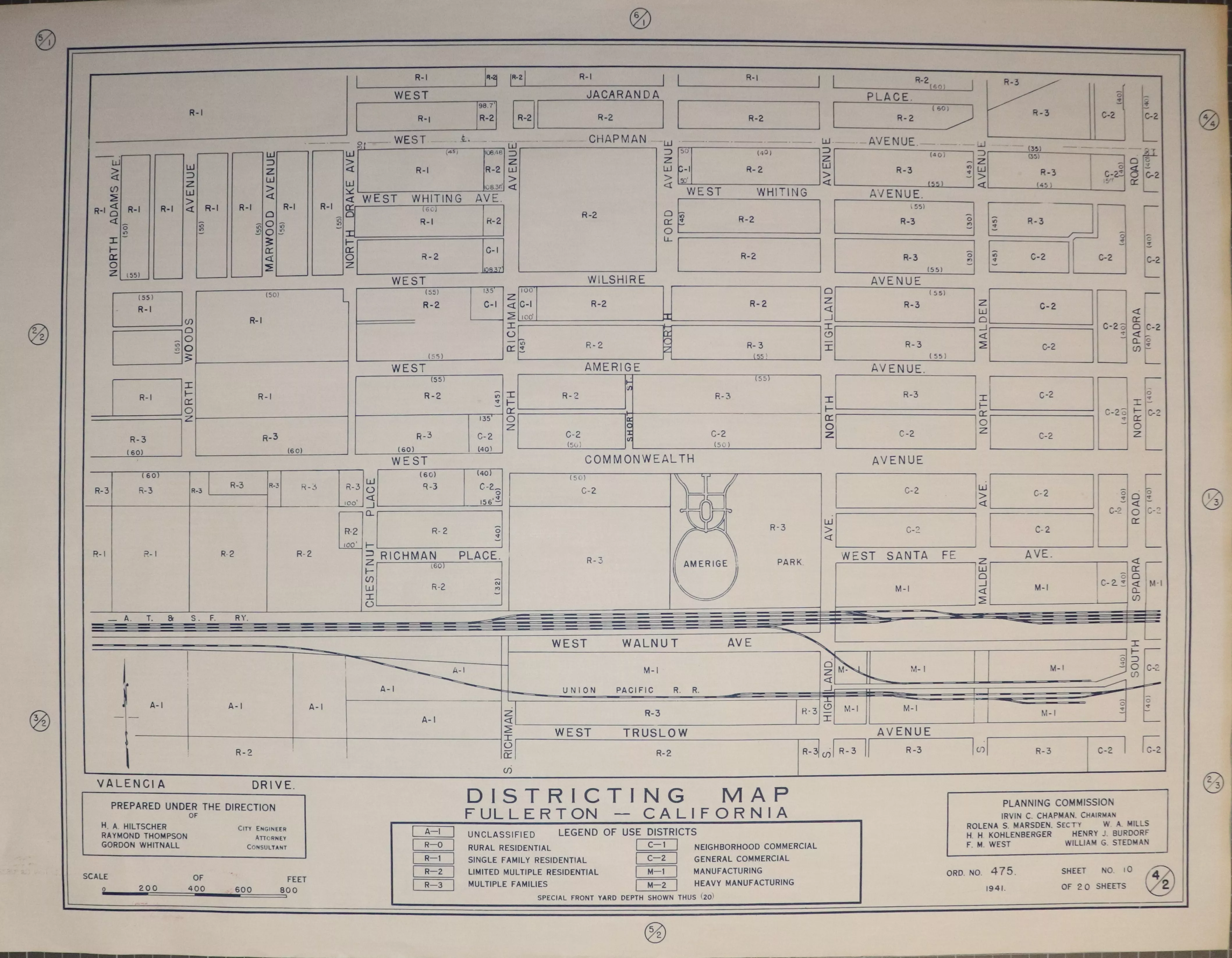 A digital scan of the Fullerton Districting Map 2-4 from 1941.