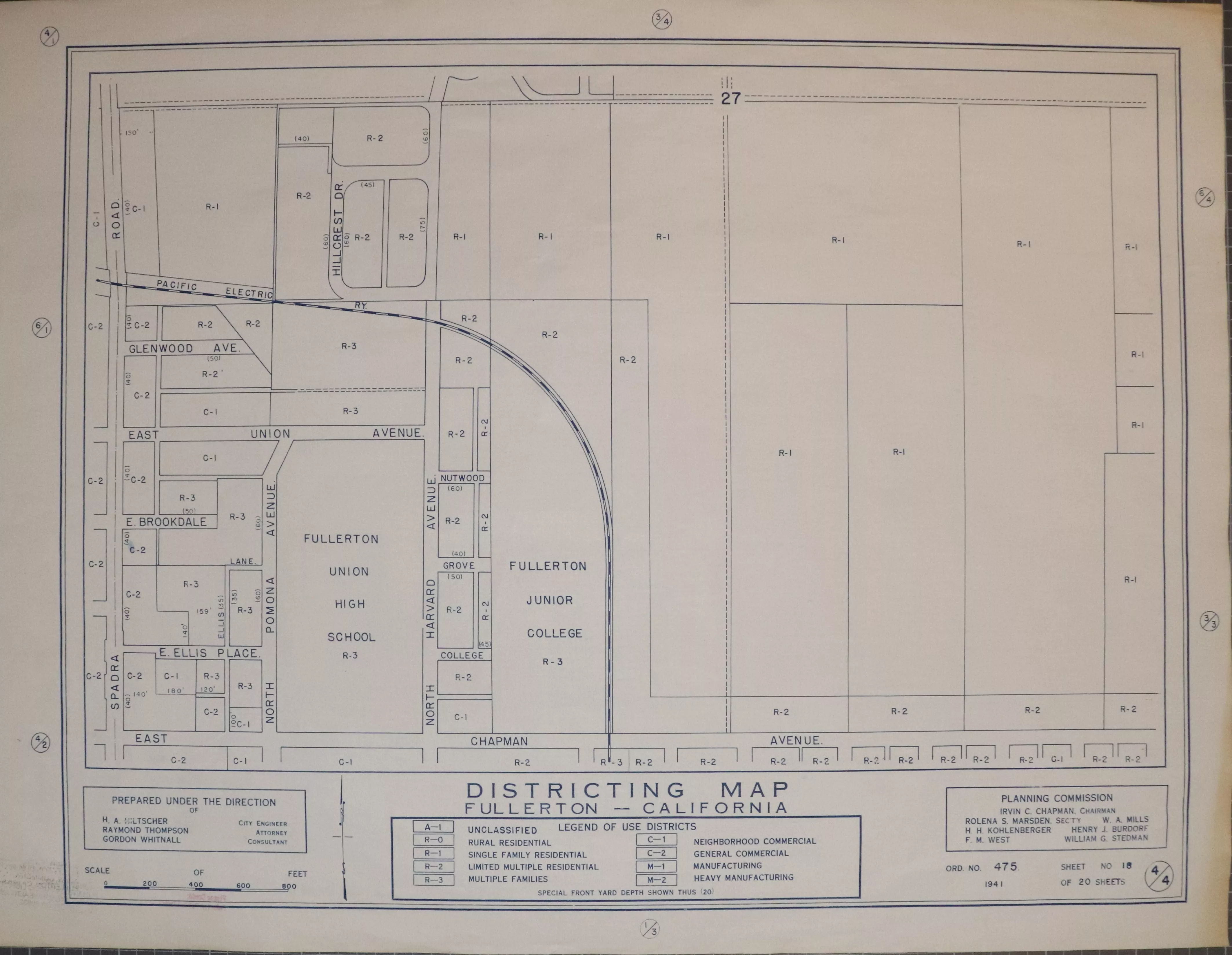 A digital scan of the Fullerton Districting Map 4-4 from 1941.