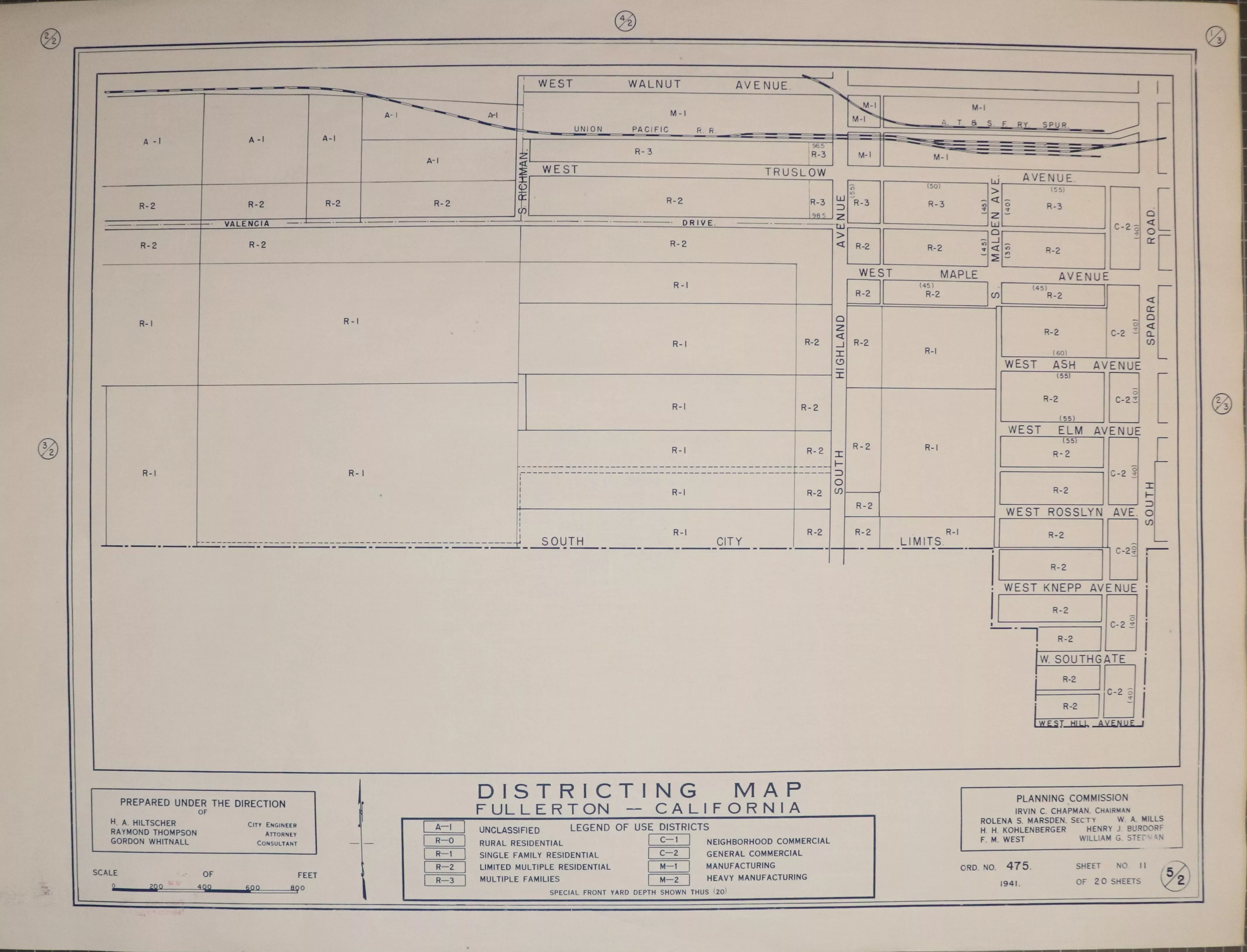 A digital scan of the Fullerton Districting Map 2-5 from 1941.