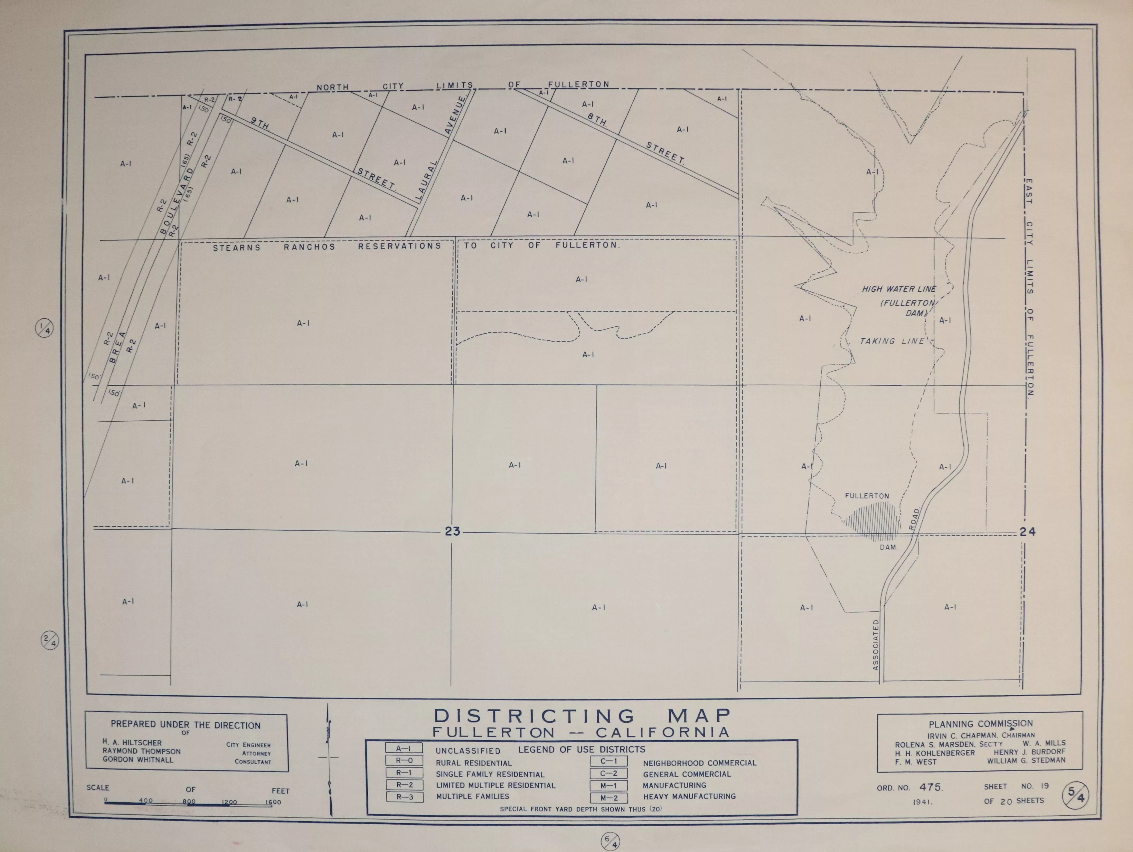 A digital scan of the Fullerton Districting Map 4-5 from 1941.