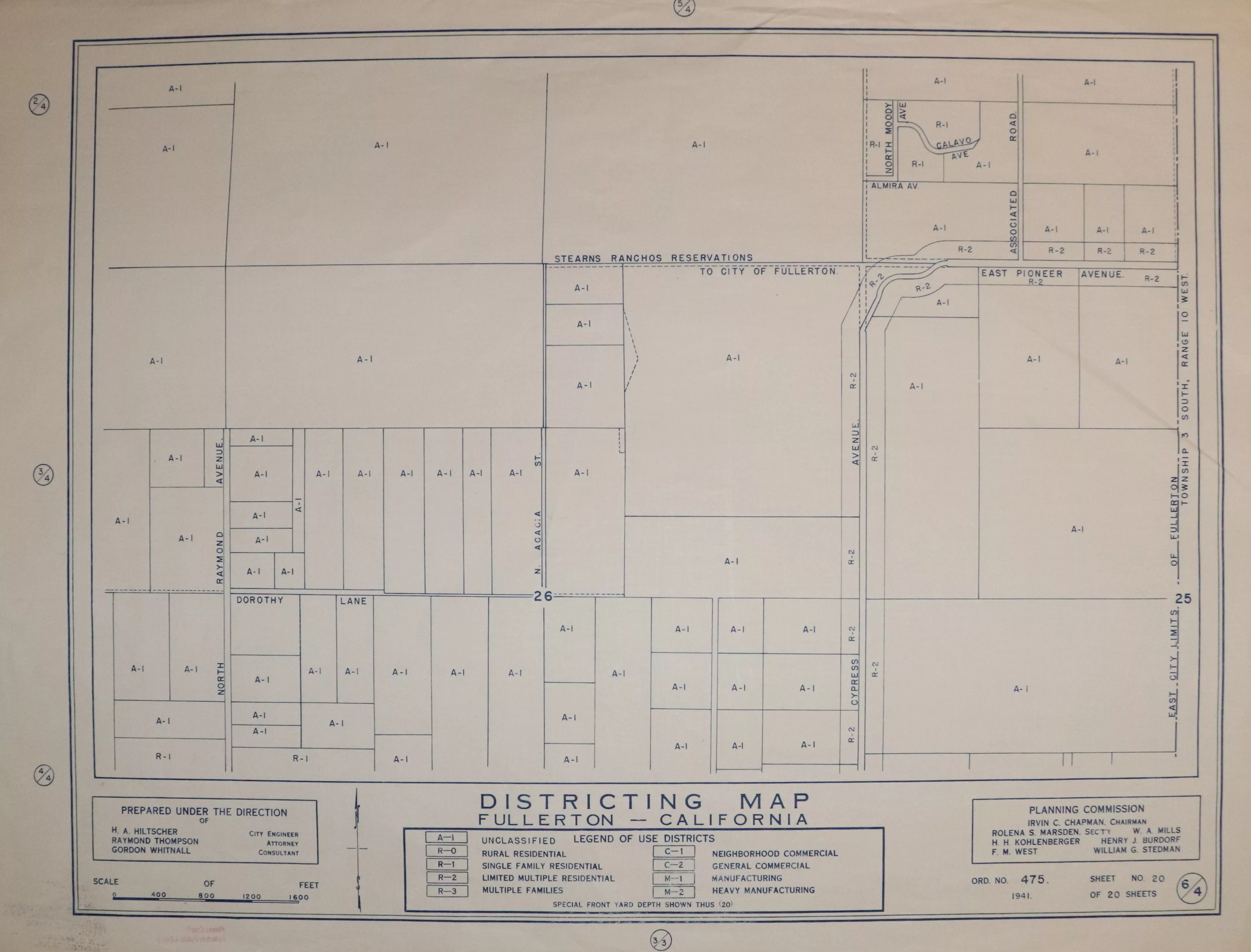 A digital scan of the Fullerton Districting Map 4-6 from 1941.