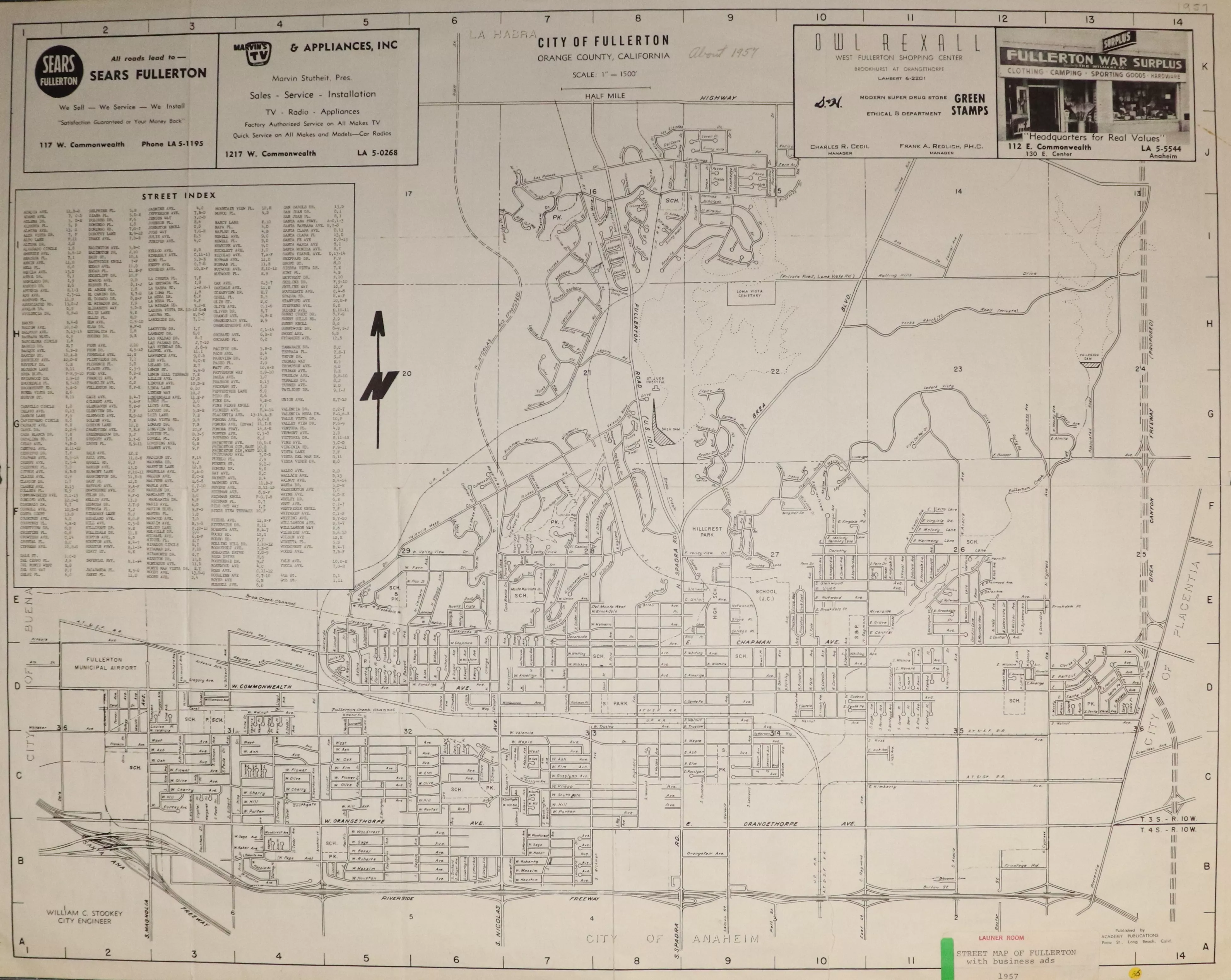 A digital scan of the Chamber of Commerce map (side A) from 1957.