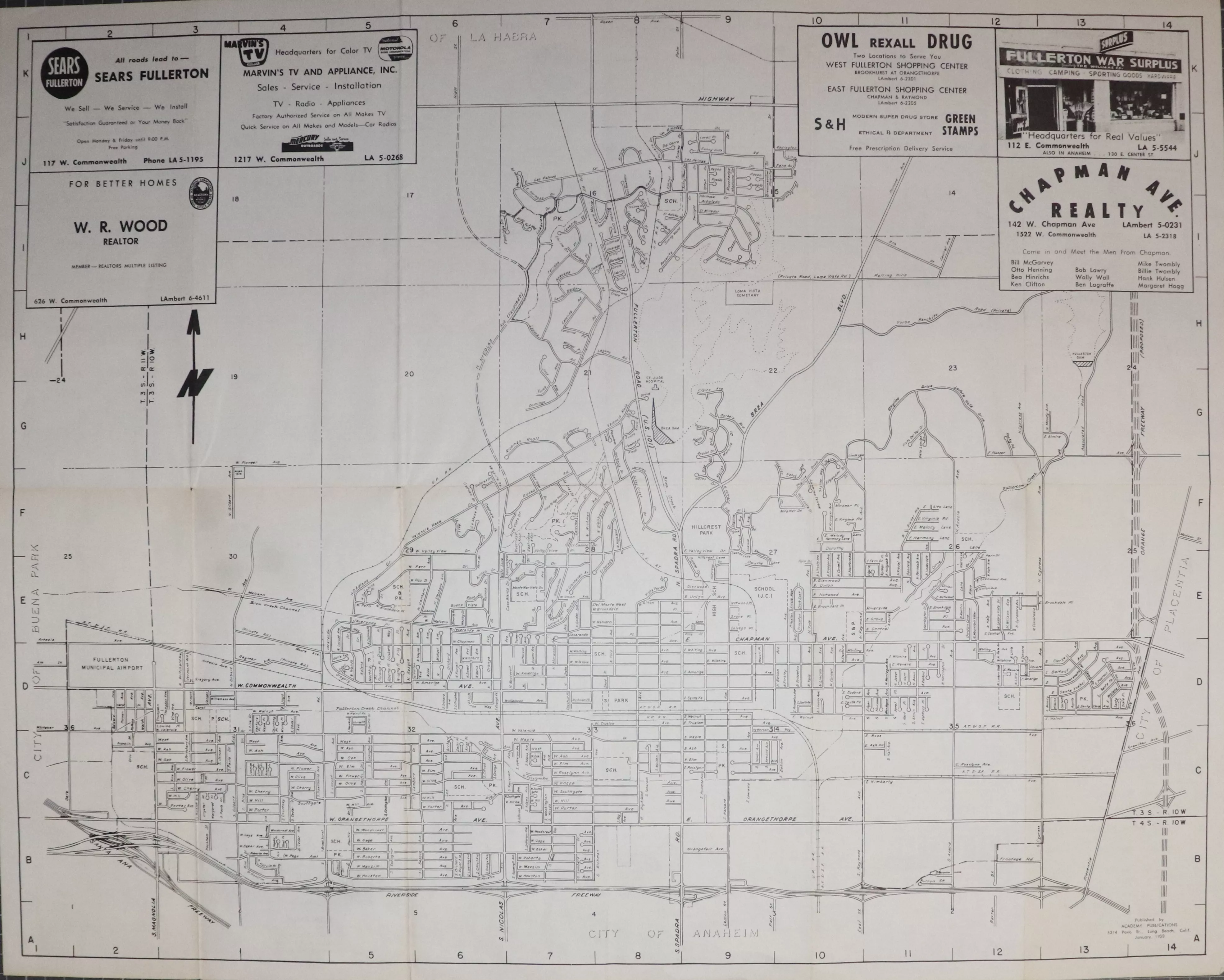 A digital scan of the Chamber of Commerce map (side A) from 1958.