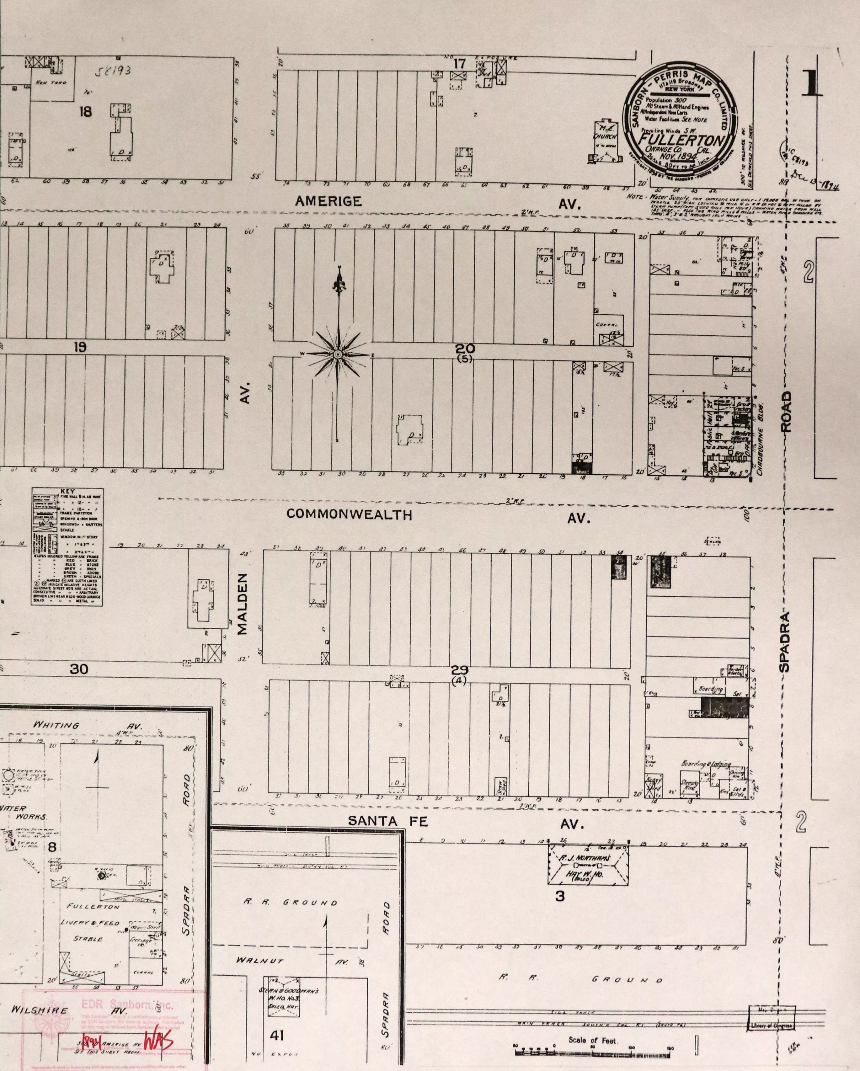 A digital scan of Sanborn Map 1 from 1894.